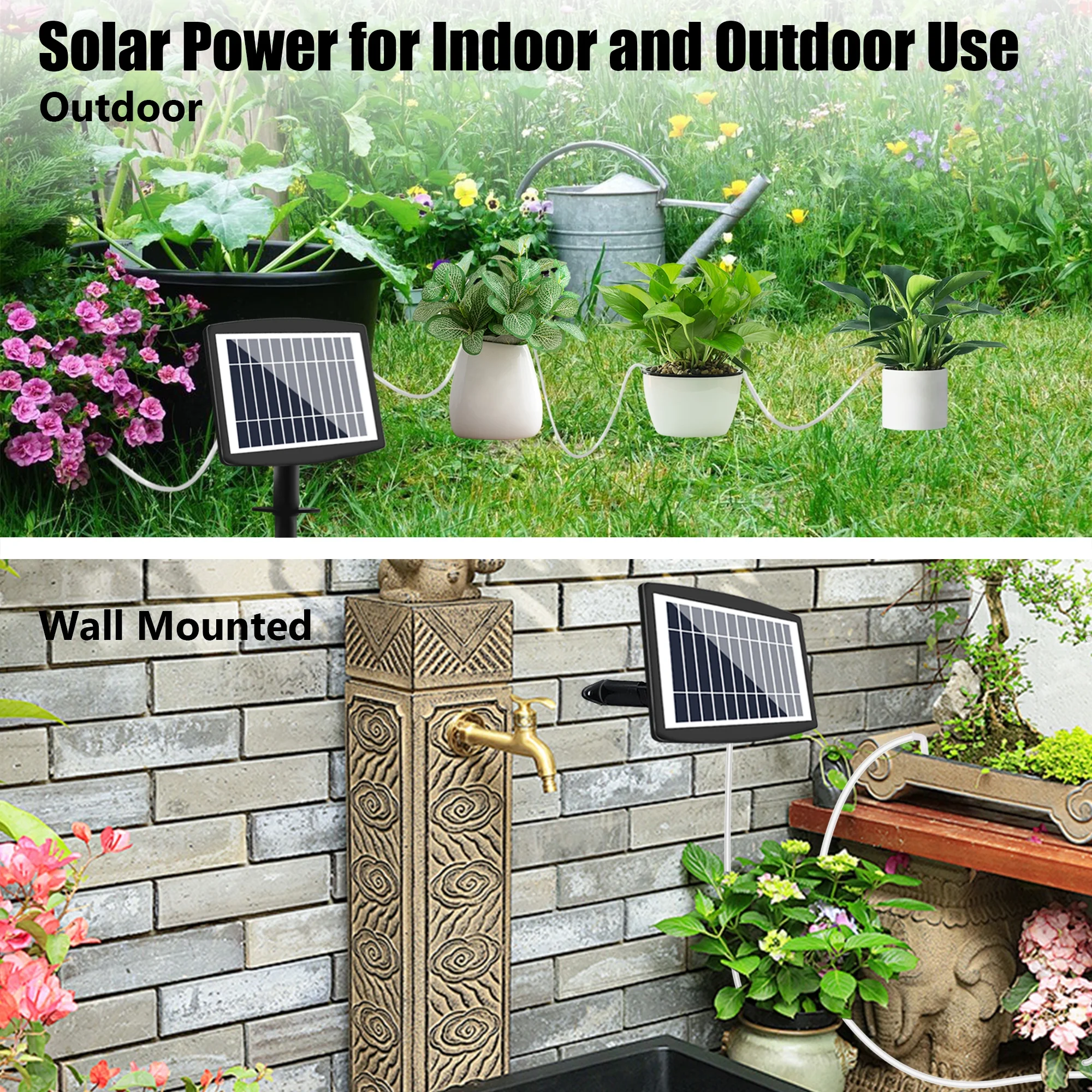 HXXF Solar Automatic Drip Irrigation Kit System, Solar Powered Auto Easy DIY Watering Device Supported Pots Plants, Multiple Timing Modes with Anti-Siphoning Device (Supported 10-15 Pots)
