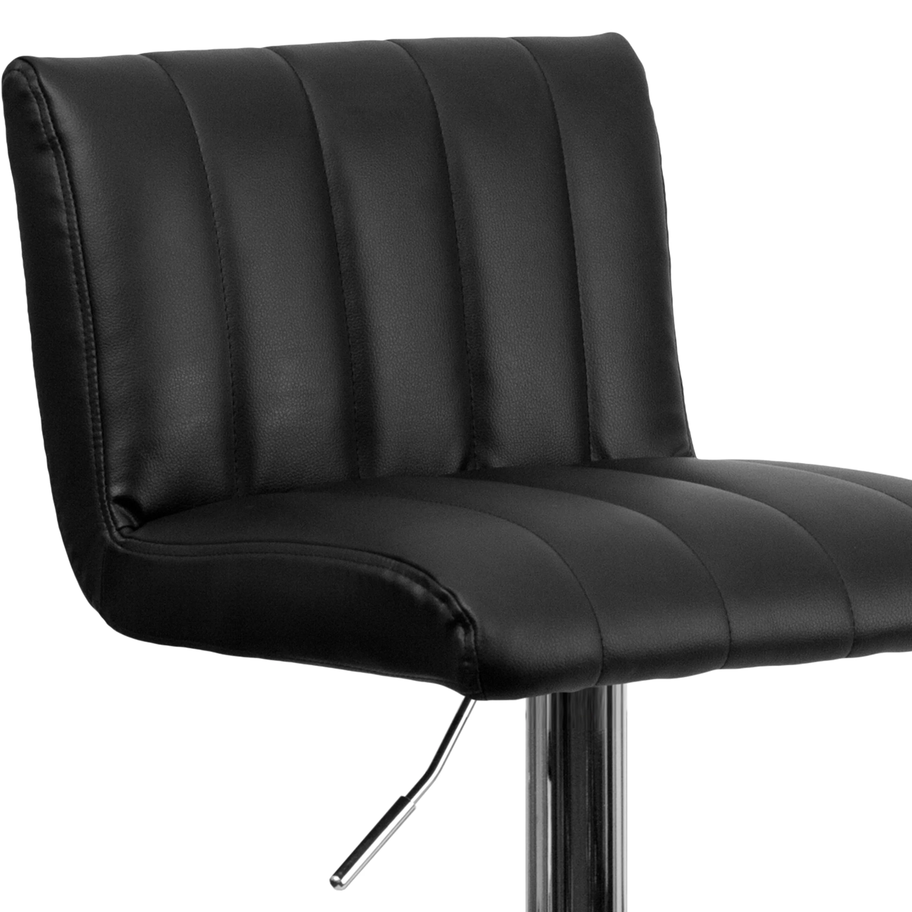 Emma + Oliver Black Vinyl Adjustable Height Vertical Stitch Back/Seat Barstool