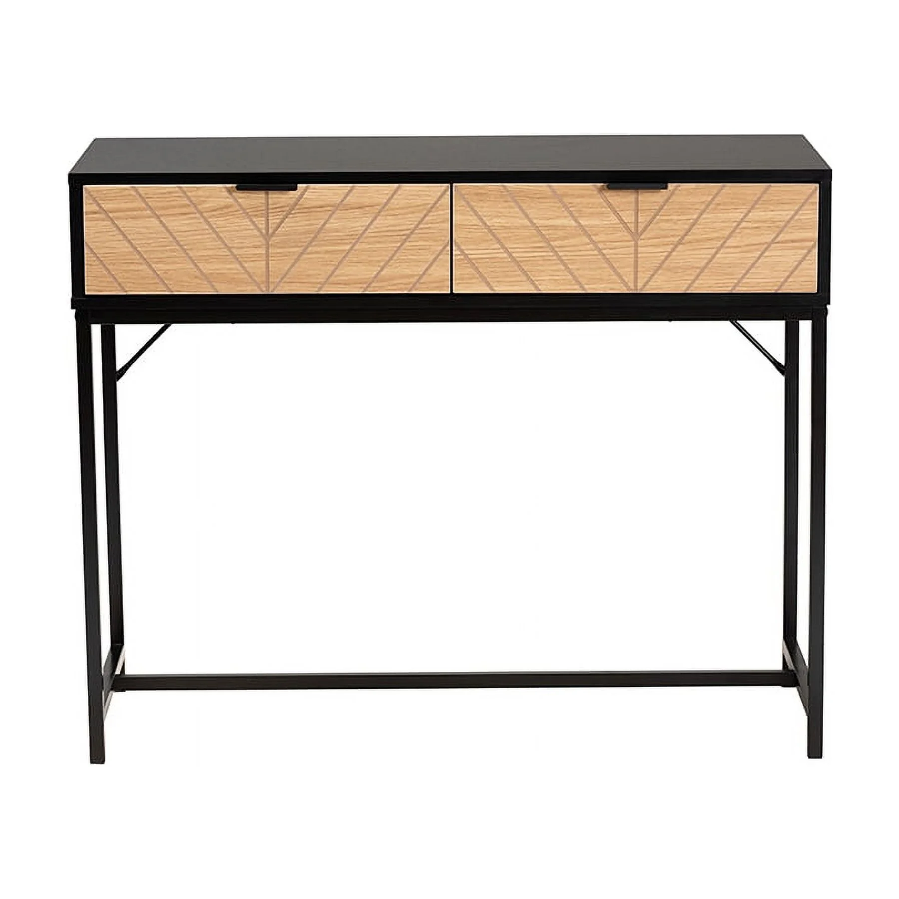 Baxton Studio Jacinth Modern Industrial Two-Tone Black and Natural Brown Finished Wood and Black Metal 2-Drawer Console