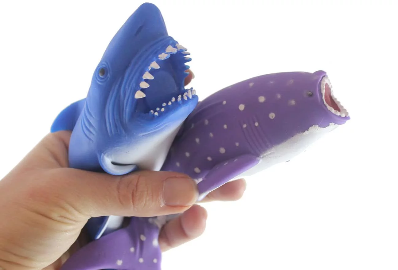 Set of 2 Shark Sand Filled Squishy Animals - Moldable Sensory, Stress, Squeeze Fidget Toy ADHD Special Needs Soothing Ocean Animal