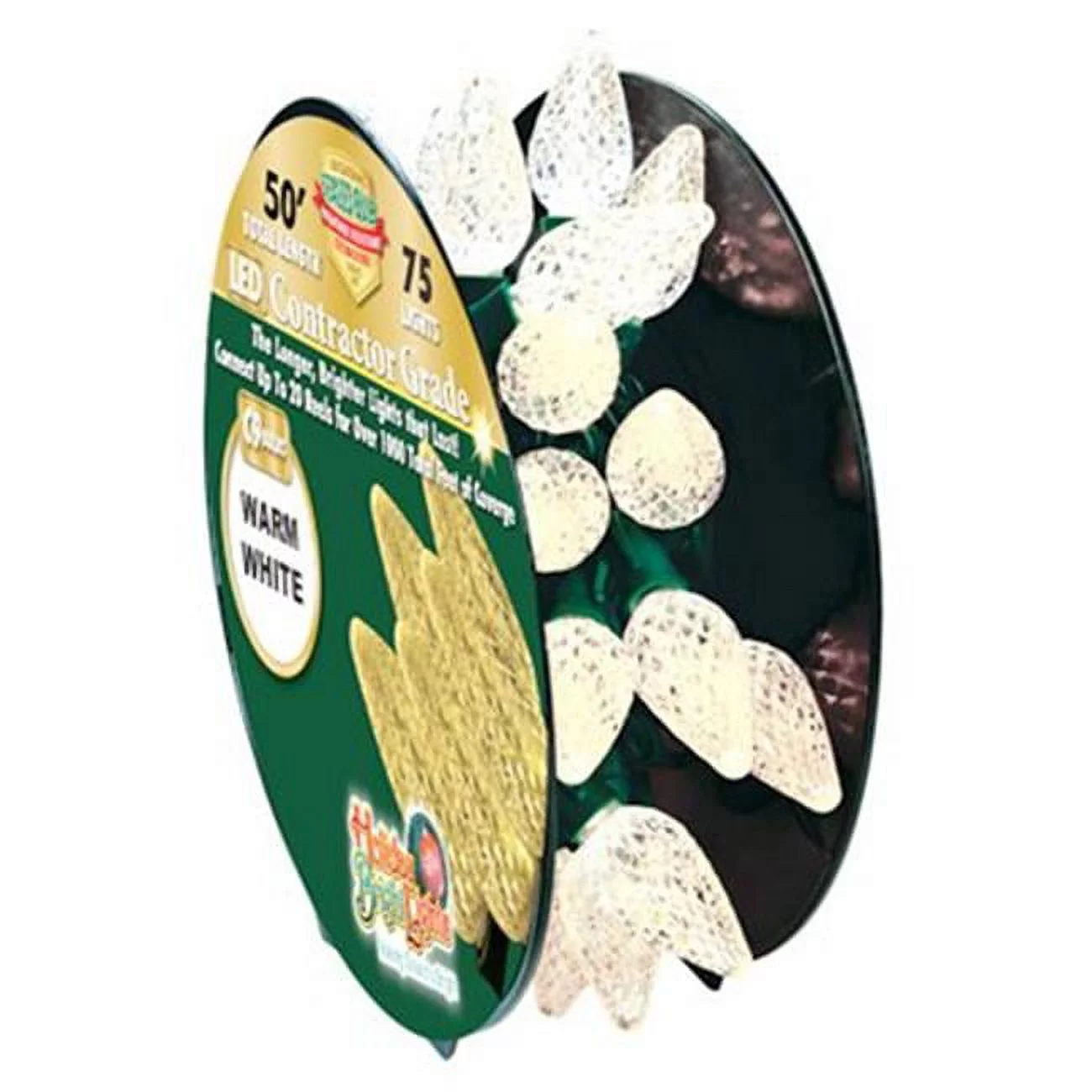 Holiday Bright Lights  49.25 x 50 ft. 75 Light Warm White Commercial Grade Bright LED C9 Reel, Green Cord