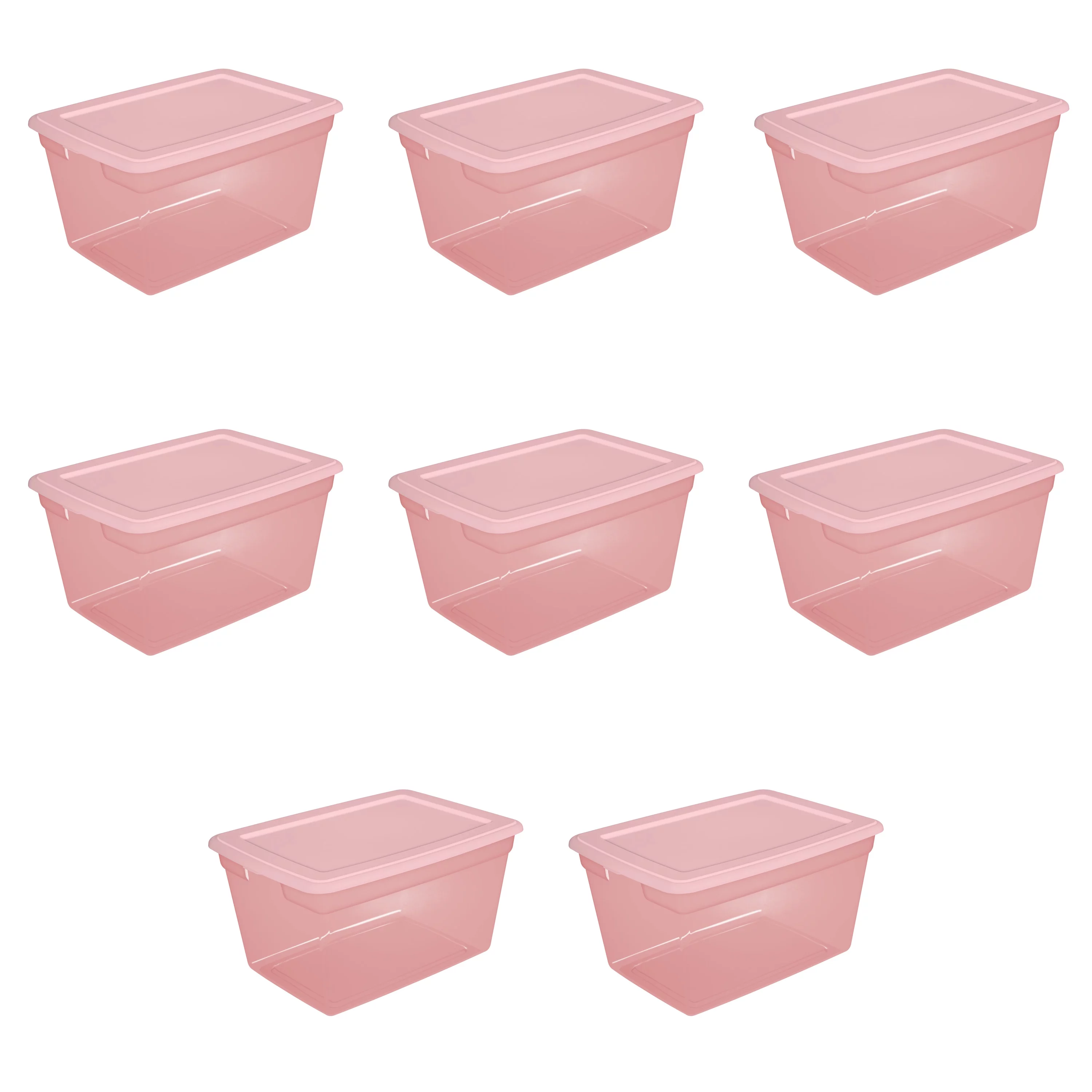 Sterilite Plastic 58 Qt. Storage Box Blush Pink Tint Set of 8