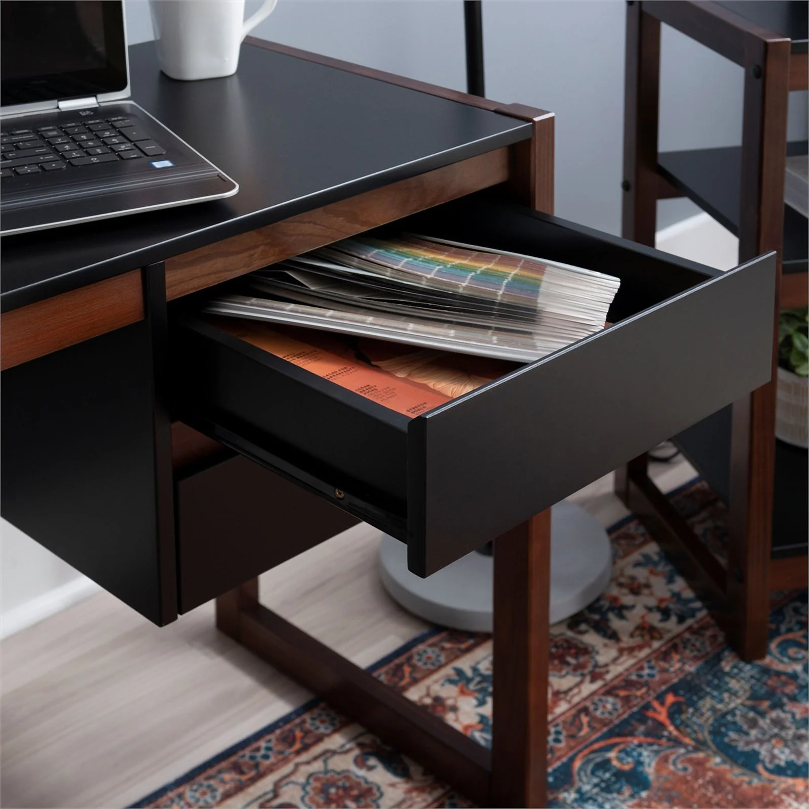 Linon Brock Wood Two Drawer Desk in Black and Walnut