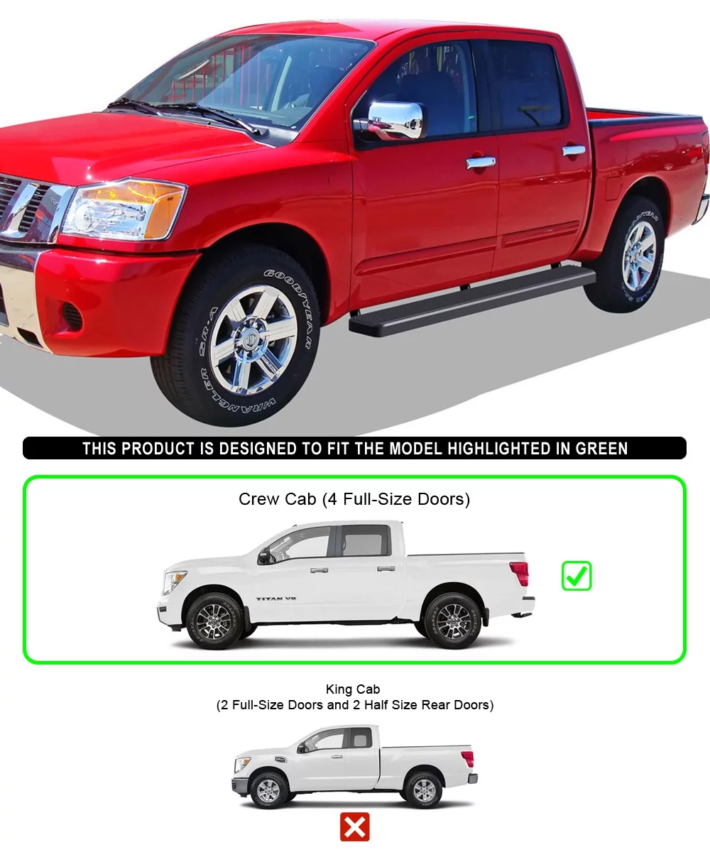 APS iBoard Running Boards 6-inch Matte Black Compatible with Nissan Titan 2004-2023 Crew Cab (Excludes 2016 Models) & Titan XD 16-23 Stainless Steel (Nerf Bars Side Steps Side Bars)