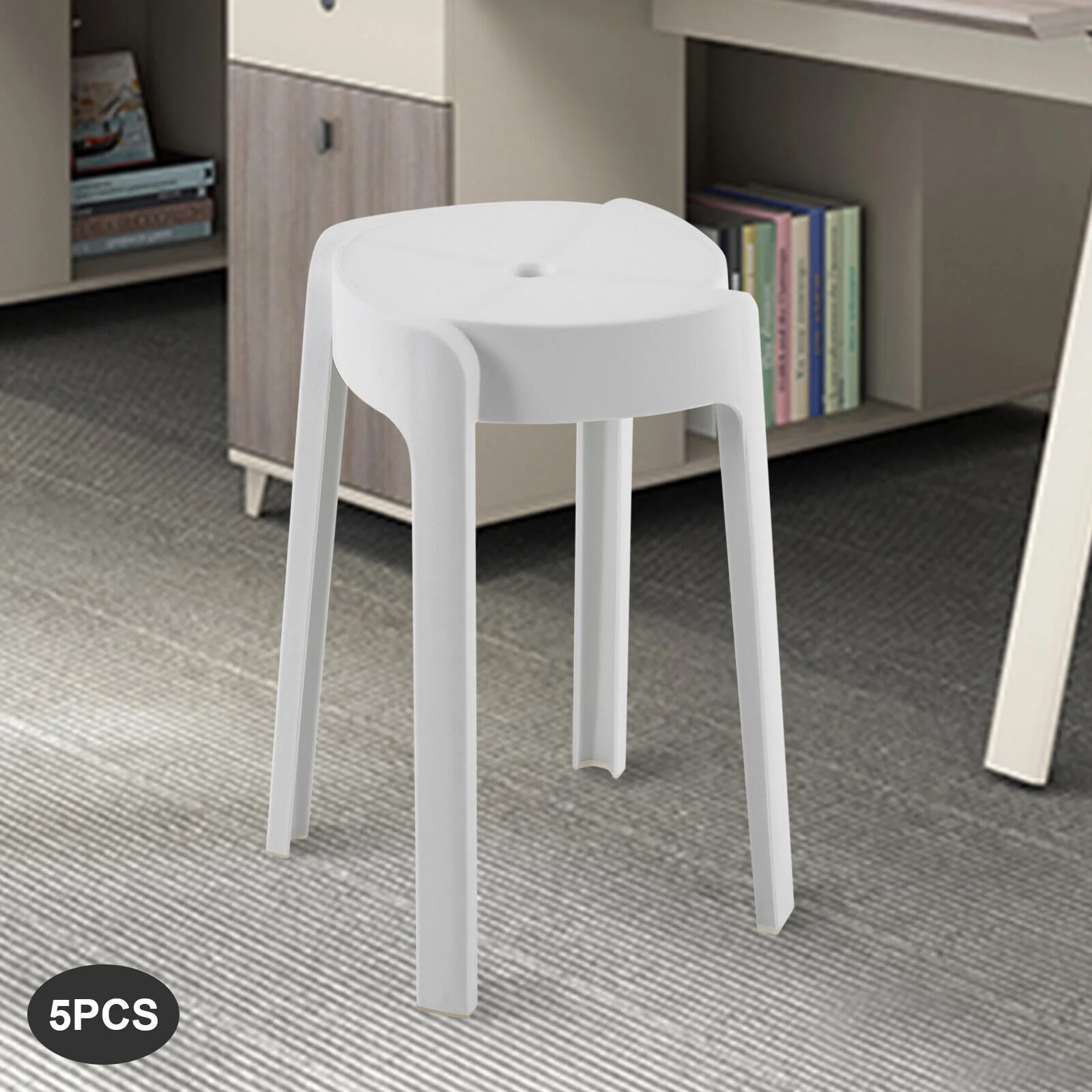 ZhdnBhnos 5 Pack 18 Inch Plastic Stackable Stools Chairs For Kids Students Portable Backless Bar Stools for Classroom Home Office (White)