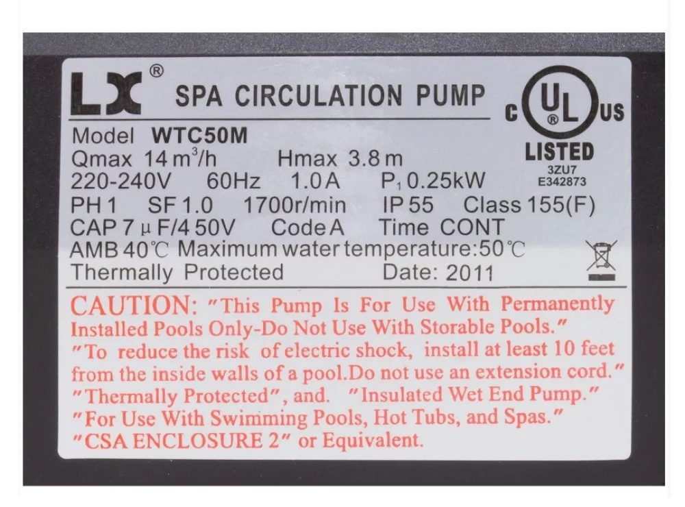 Lingxiao Pump WTC50M Pump Circulating LX WTCM 1/15hp, 230v, 48Fr, 1.5