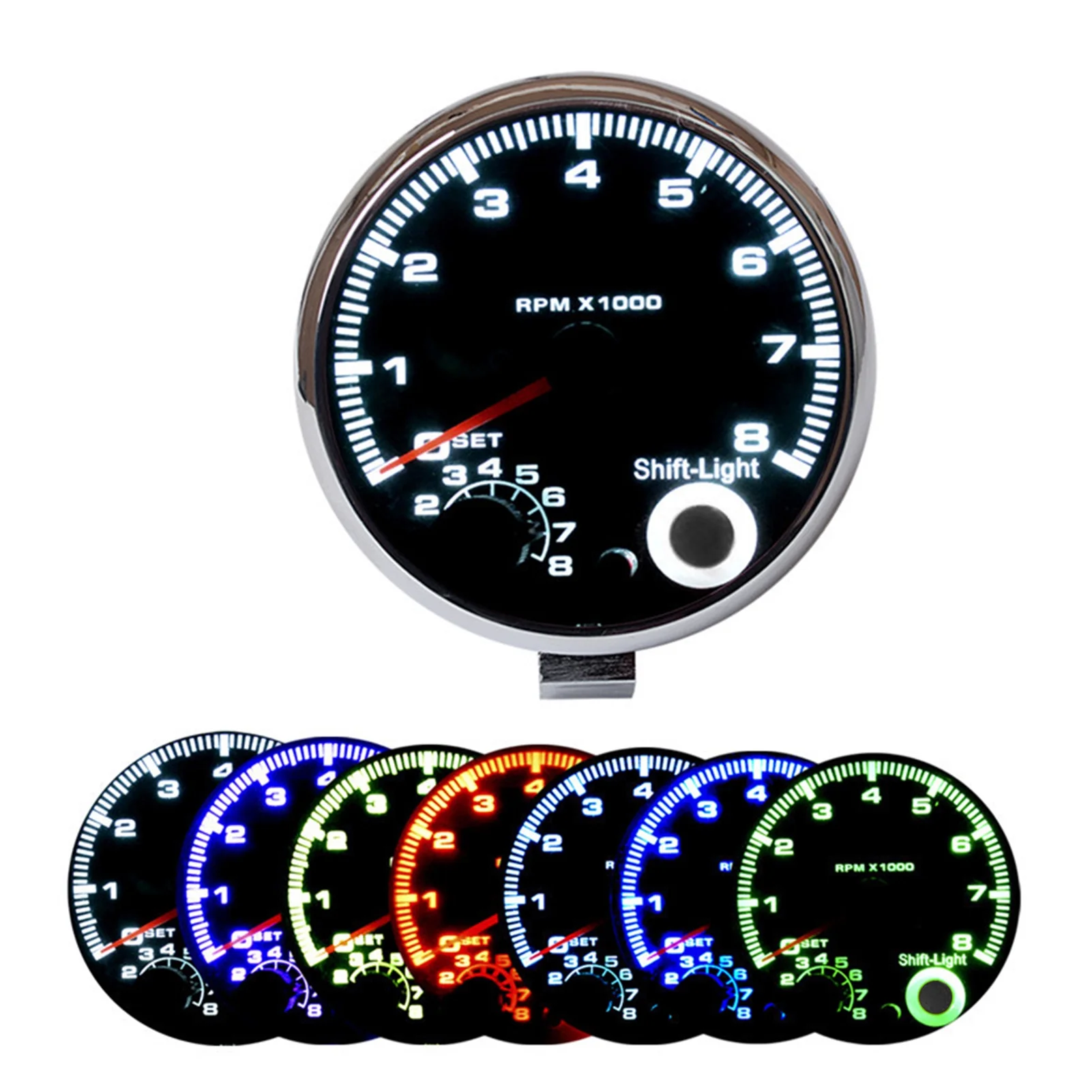 Pristin Universal Black Tachometer Gauge, 7 LED Colors, Easy Install, 3.75