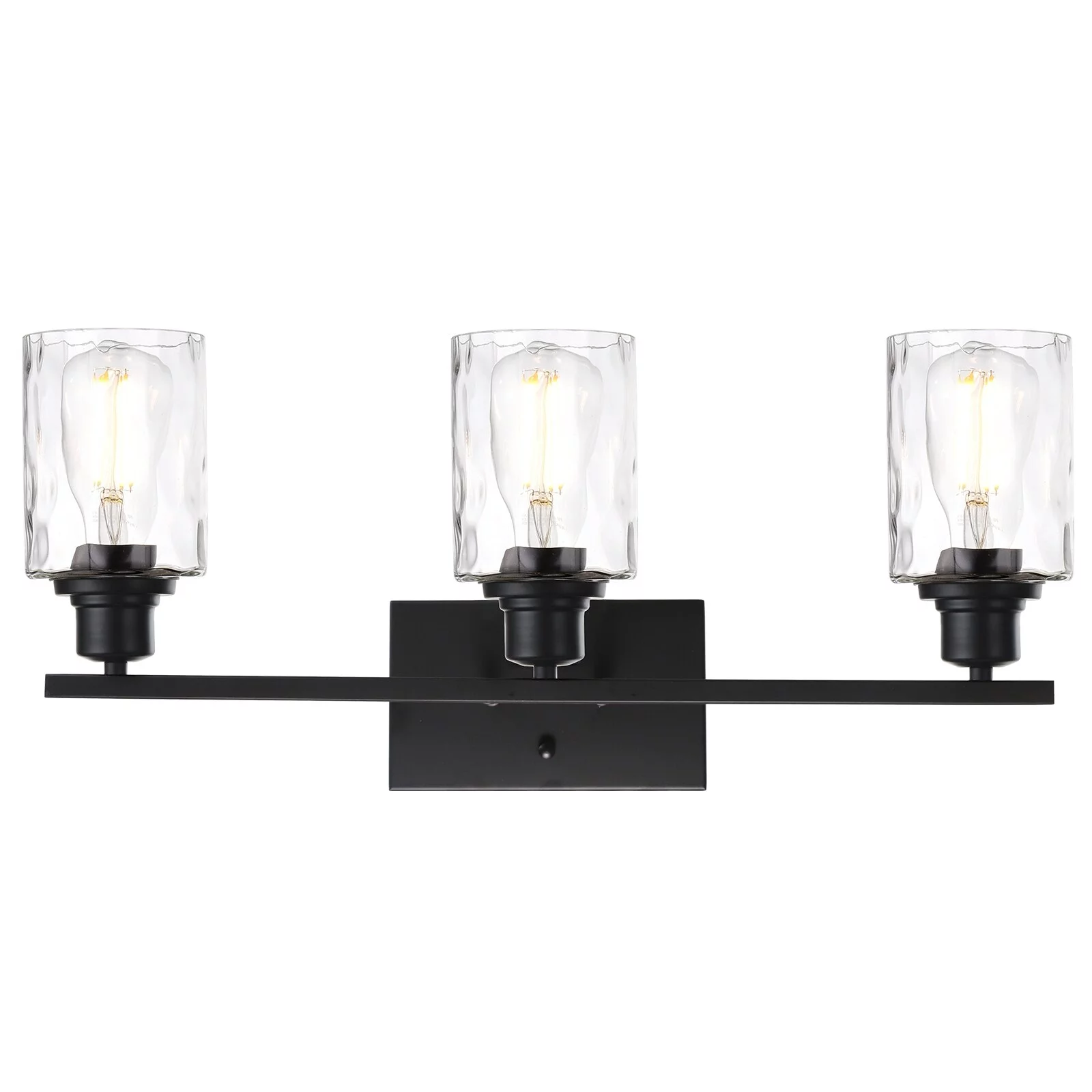 VINLUZ Black Industrial Vanity Light fixture with Water Ripple Glass Shade 3-Lights