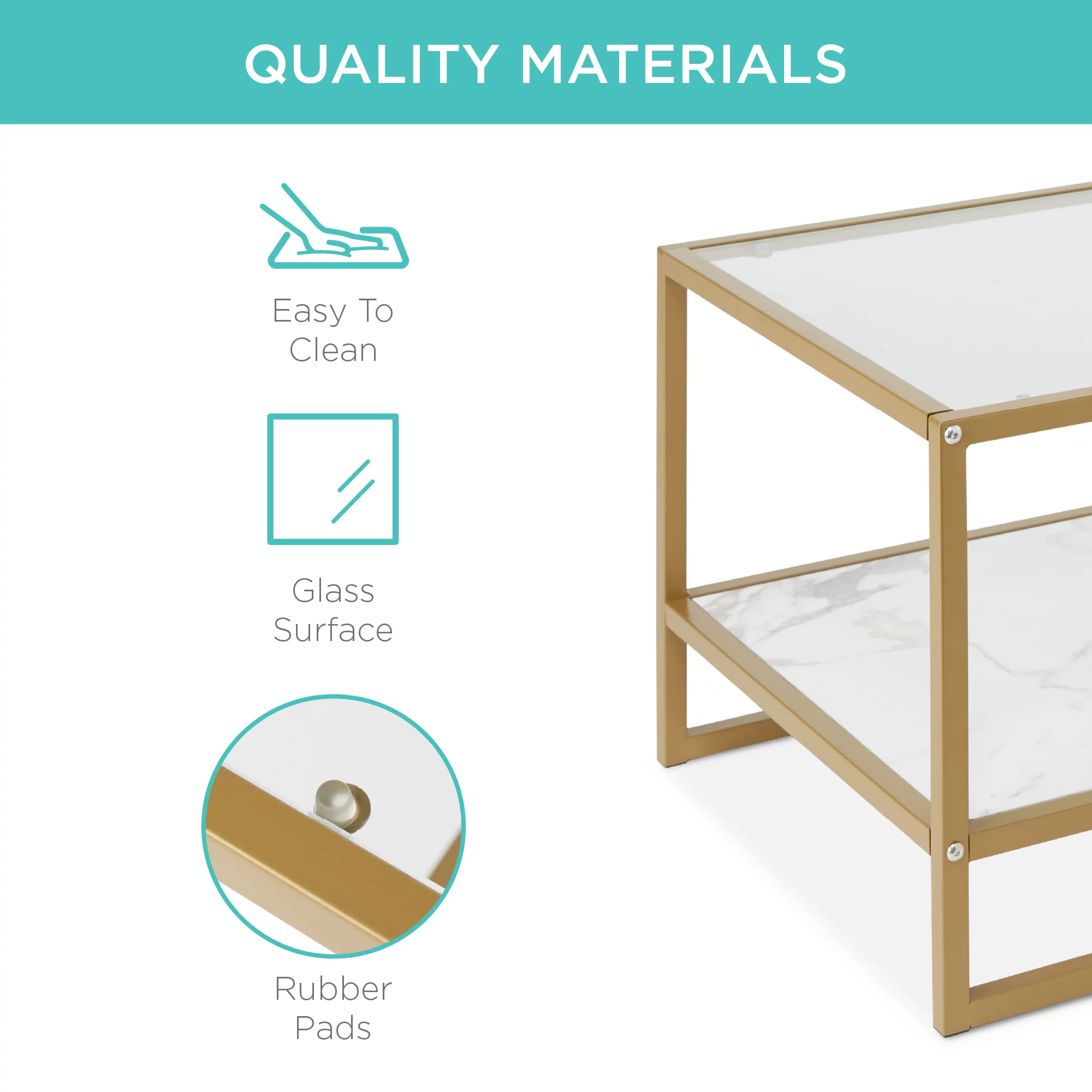 Best Choice Products 44in 2-Tier Rectangular Coffee Table, 2-in-1 Accent Furniture w/ Faux Marble Top - Gold