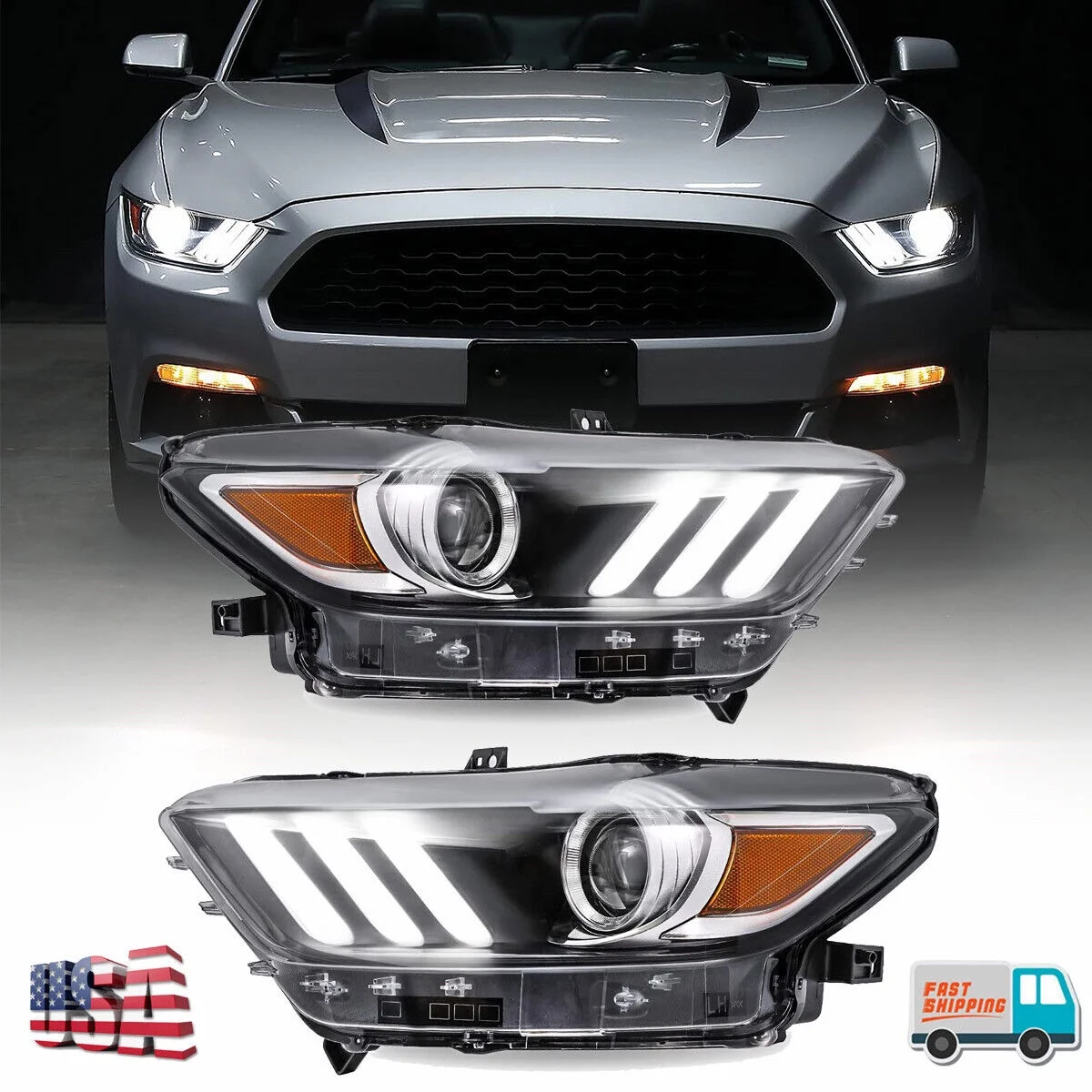 LED DRL Projector Headlights HID Xenon Only For 2015-2017 Ford Mustang |2016-2020 Ford Shelby GT350 |2020-2022 Ford Shelby GT500 Headlamps