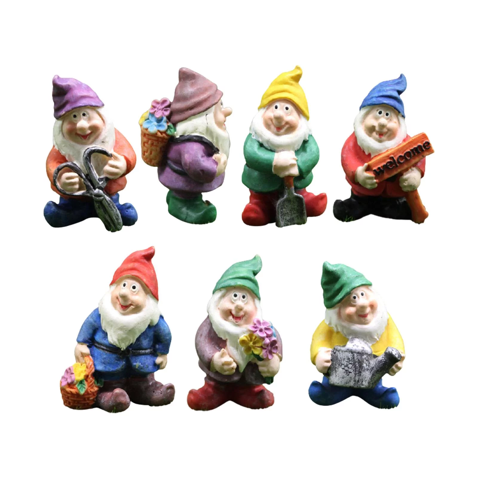 7pcs Resin Naughty Garden Gnome Garden Statue Christmas Resin Gnome Dress Up Decoration Gnome Accessories