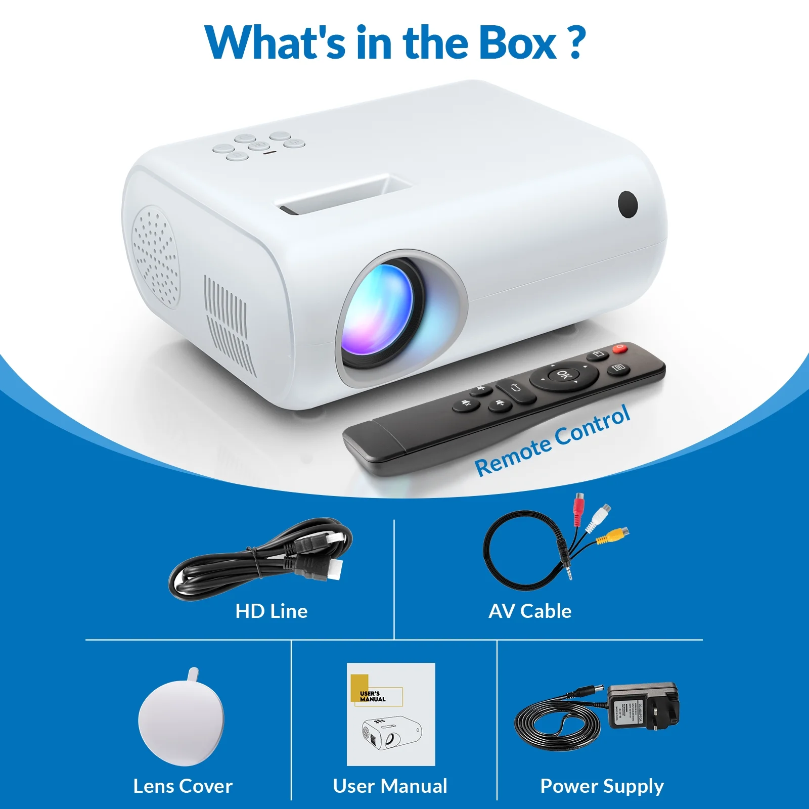ELEPHAS Mini Home Movie Projector White Portable Outdoor Projector with 6500 Lux and Full HD 1080P