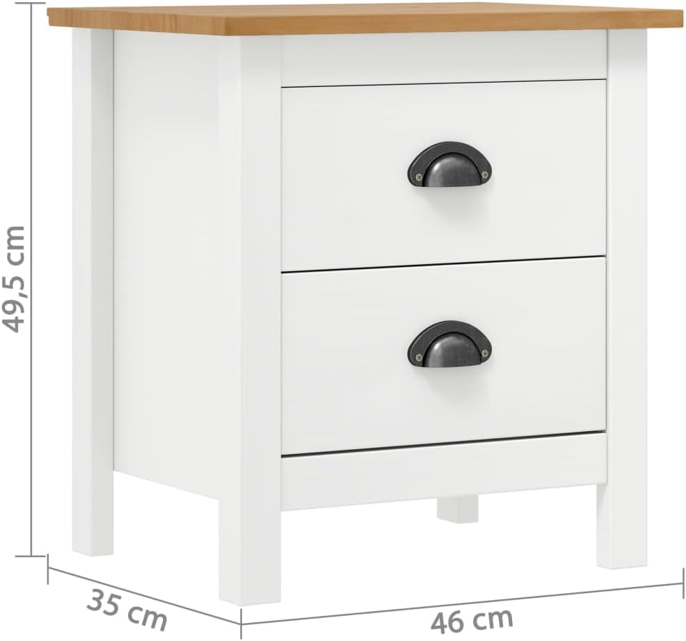 Solid Pine Wood Bedside Cabinet - White/Honey Brown, Scandinavian Style Nightstand, 18.1