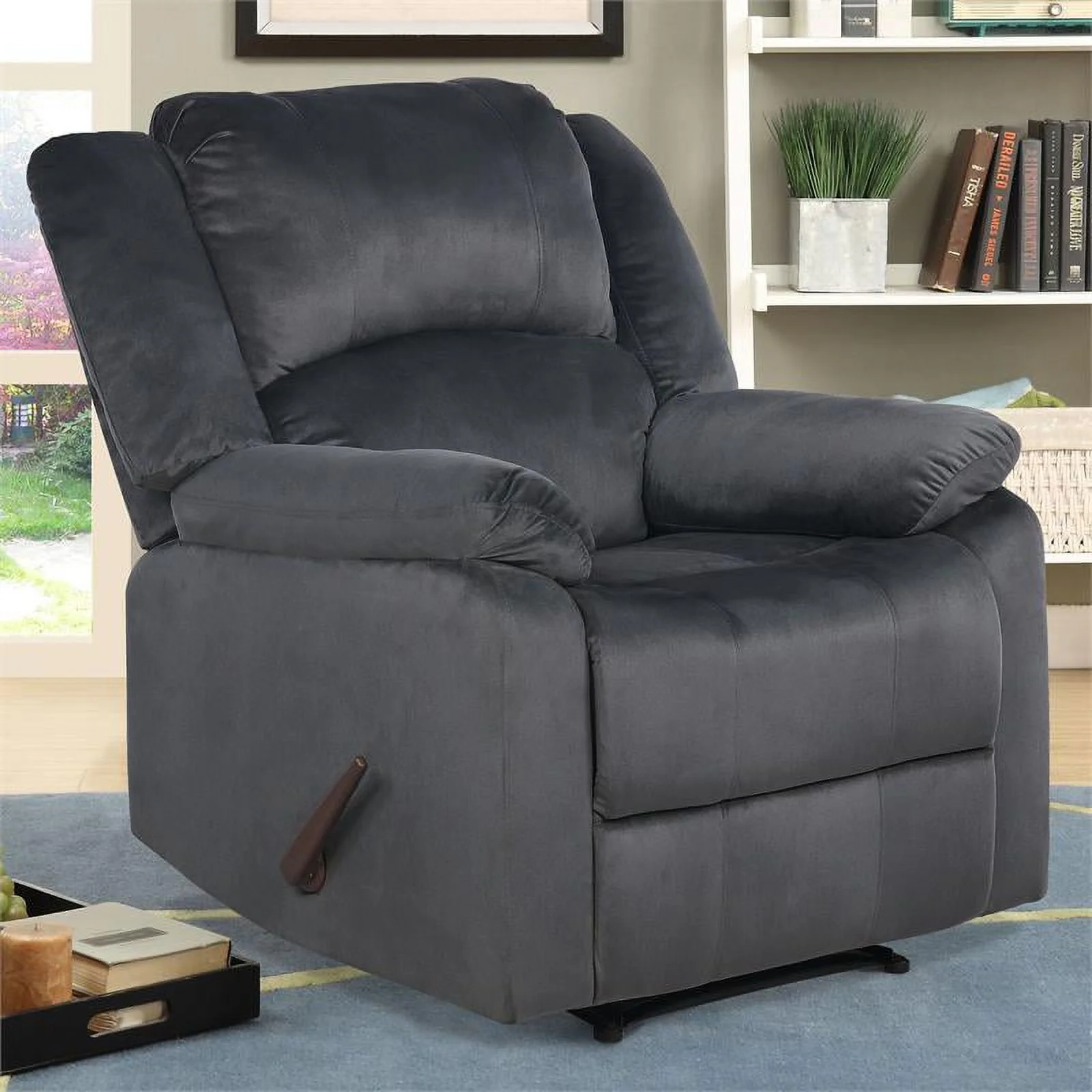 Bowery Hill Lounger Phillip Recliner in Dark Gray Fabric Upholstery