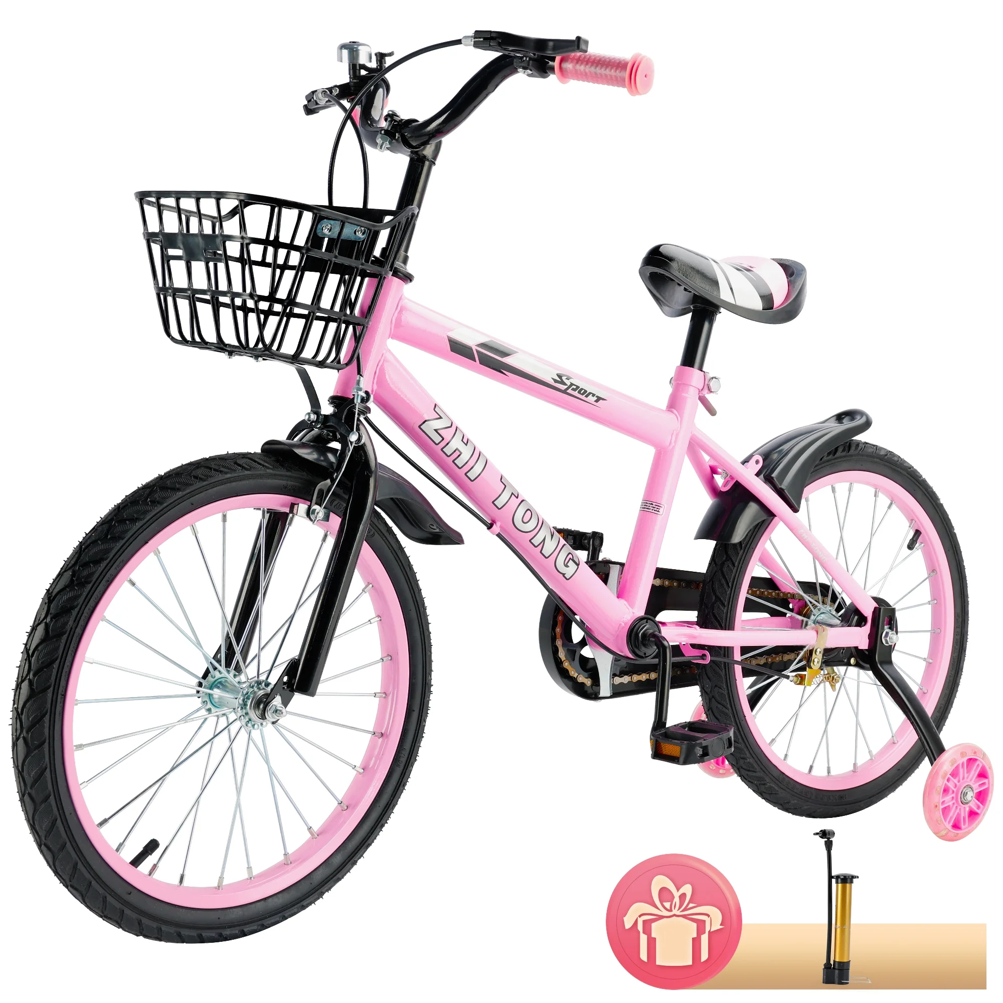 ARTUDATECH 14/16/18 Inch Kids Bike for Ages 3-10 Years Old Boys Girls, Kid's Bikes with Training Wheels, Basket, Dual Brake, Children Bicycle for Kids and Toddler Beginners, Pink/Red