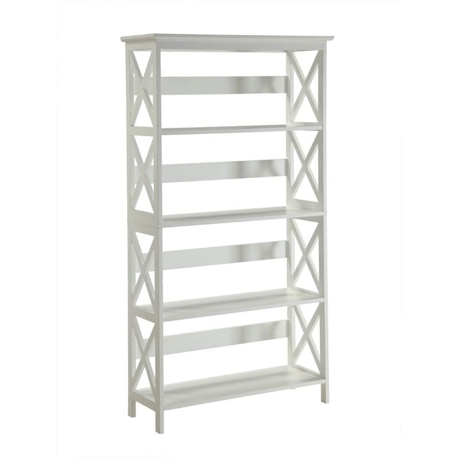 Pemberly Row Five Shelf Bookcase in White Wood Finish