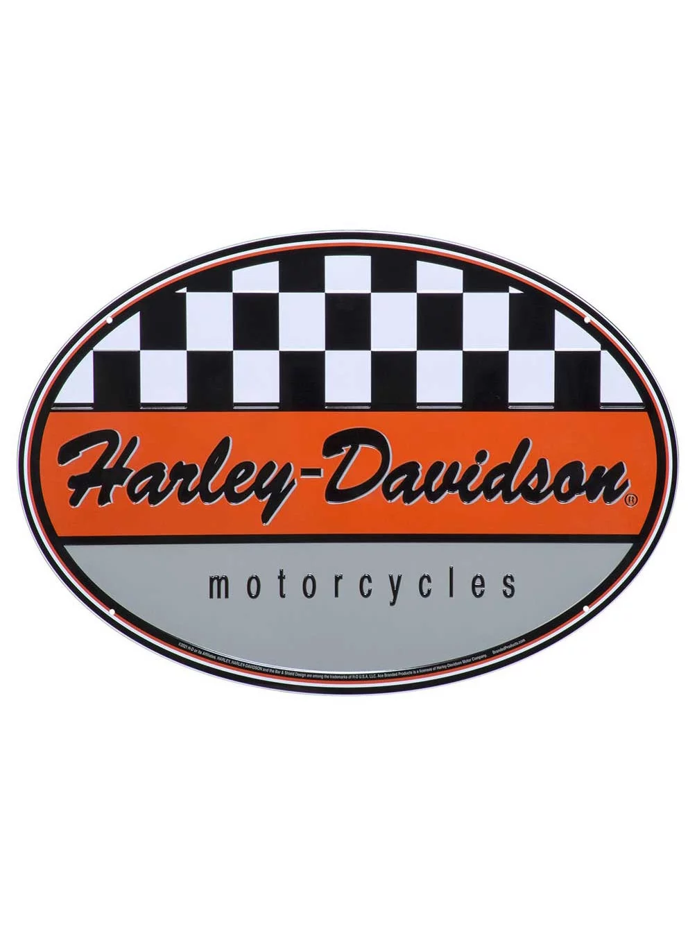 Harley-Davidson Oval Tin Sign Embossed Checkered Racing HD Logo, 16.75 x 12 inch, Harley Davidson