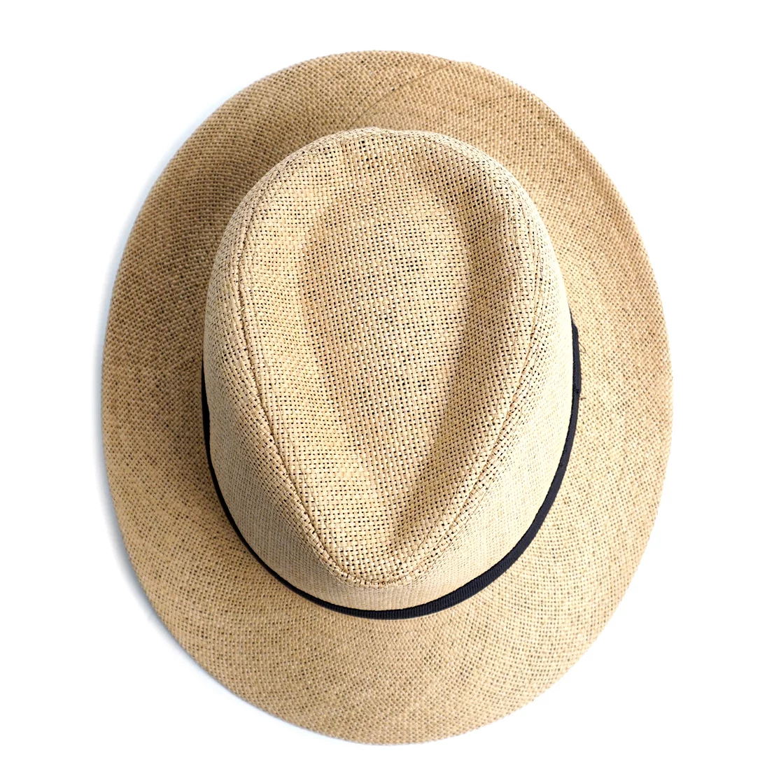 Mens Wide Brim Straw Colored Panama Hat with a Wide Black Band, Size L/XL