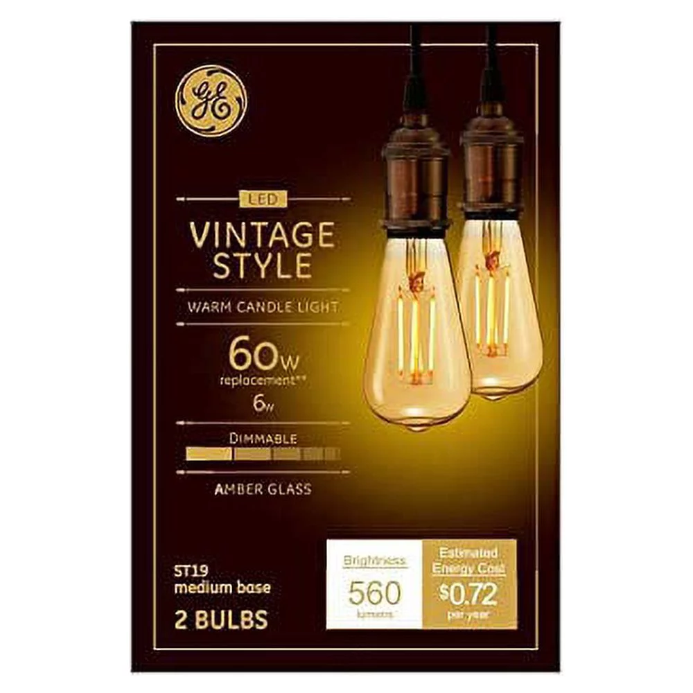 GE Vintage 2-Pack 60 W Equivalent Dimmable Amber Soft White St19 Vintage LED Light Fixture Light Bulb