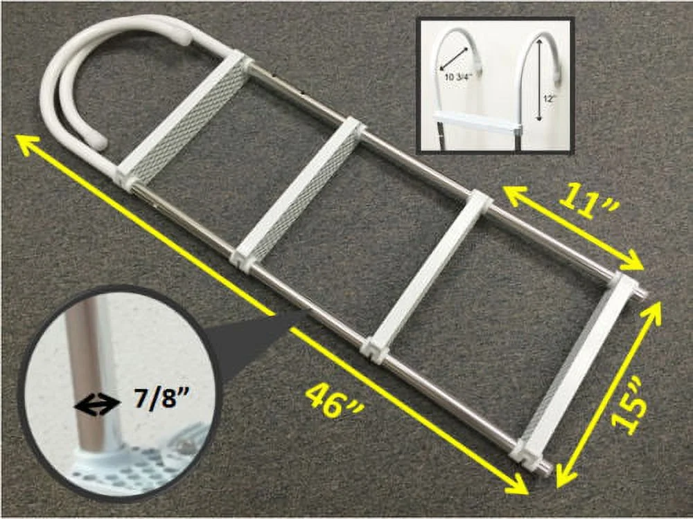 Pactrade Marine Marine Boat Aluminum White Polyethylene Swim Boarding 4 Step Ladder Hook 46