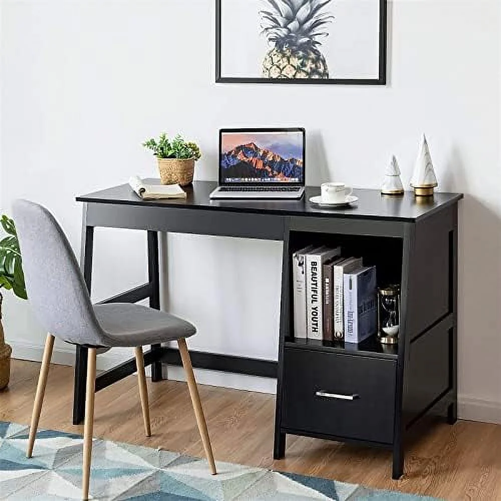 CGFHYP 47.5\u201D Computer Desk with 2  Drawers  Small Computer Table Study Writing Desk   Office Desk Study Desk with  Space (Black)