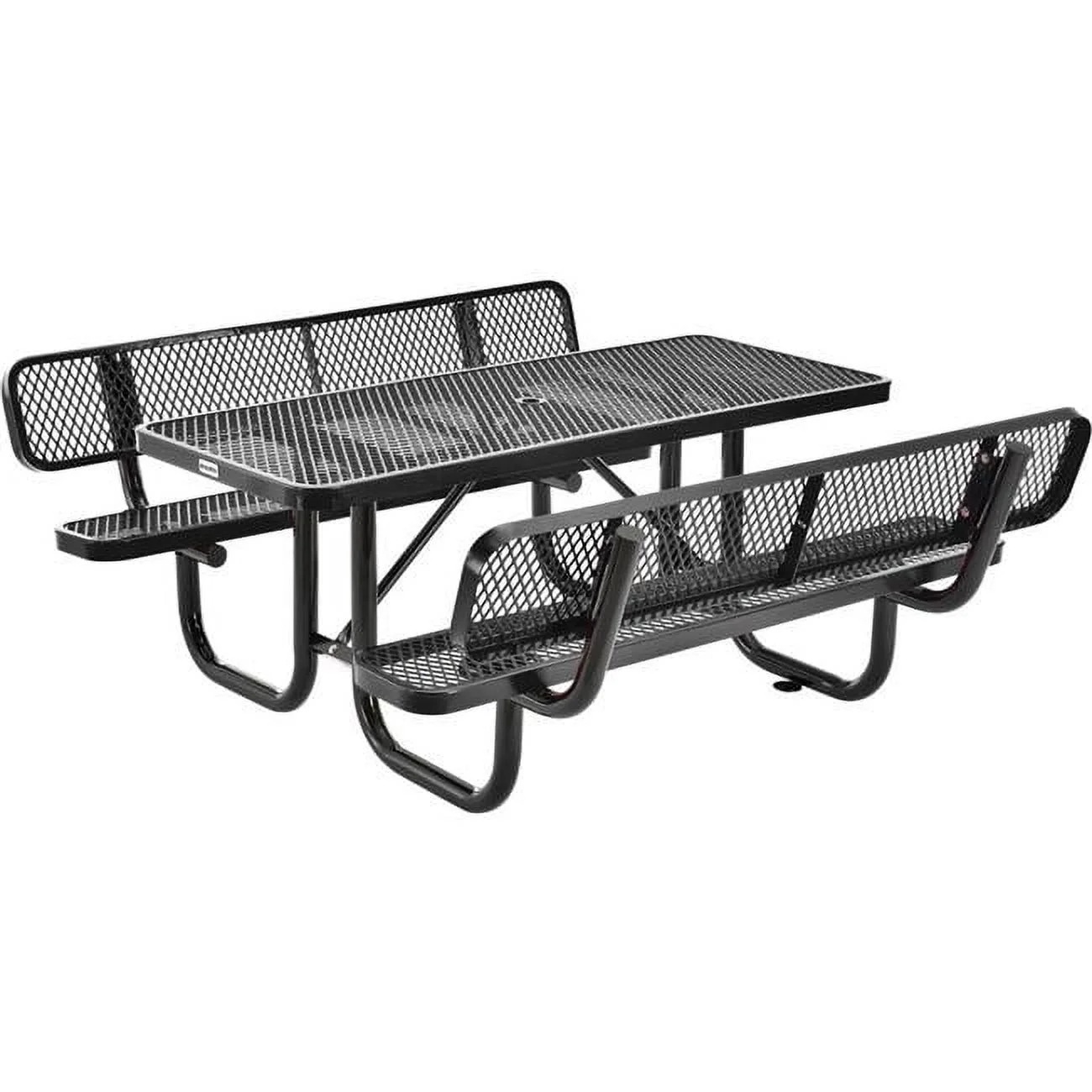 6 ft. Rectangular Outdoor Expanded Metal Picnic Table with Backrests, Black