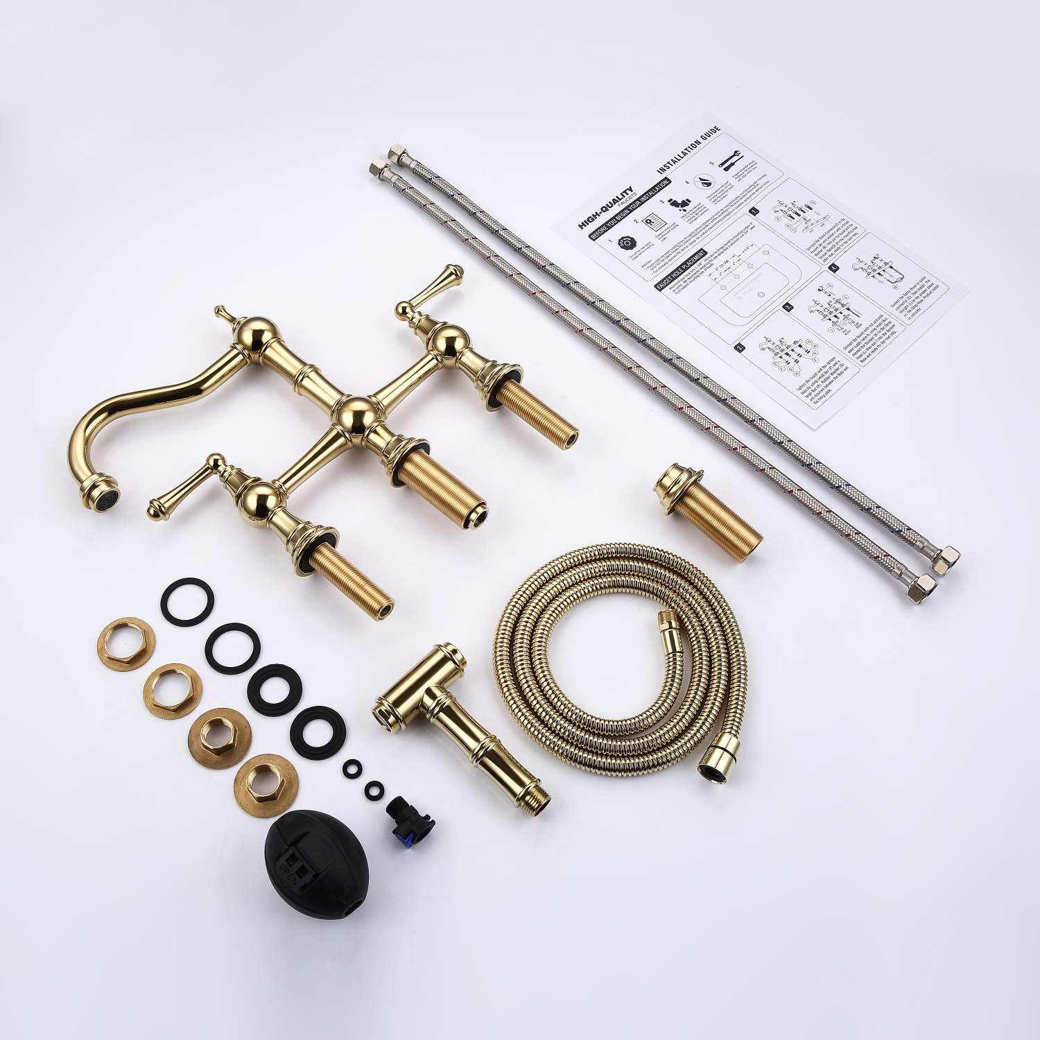 YLtoohoom Bridge Dual Handles Kitchen Faucet With Pull-Out Side Spray in