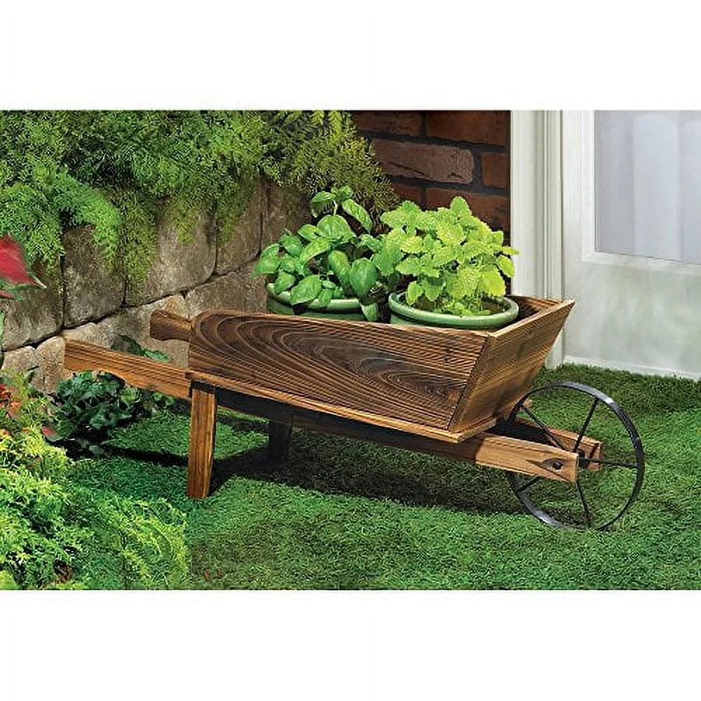 13843 Wood, Decorative Garden Contemporary Wheels Outdoor Country Flower CART Planter
