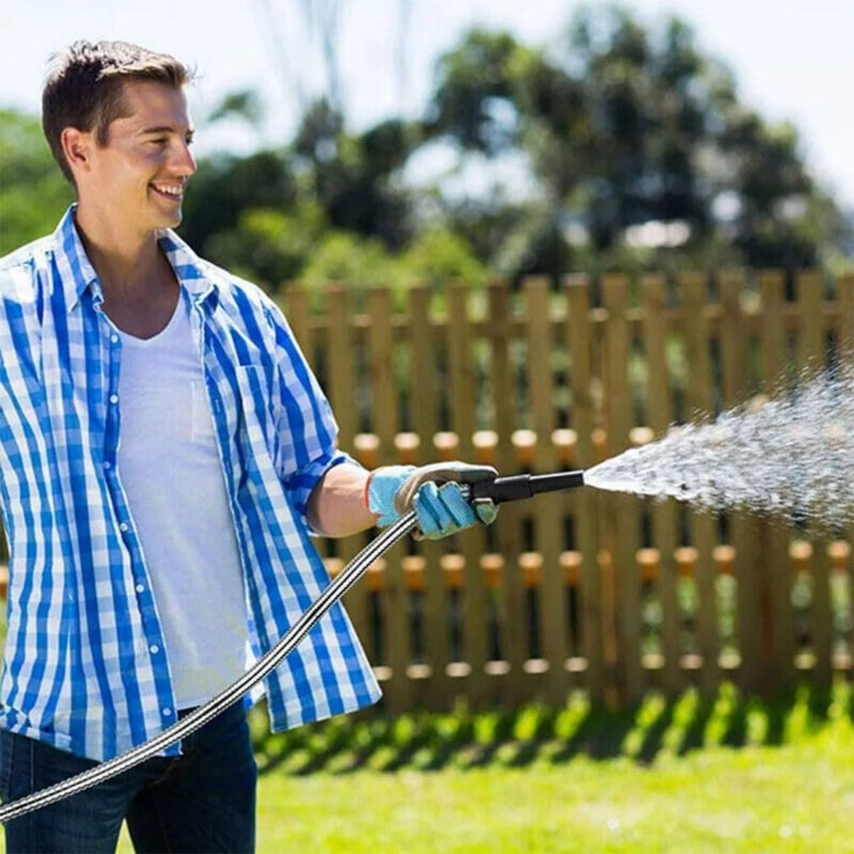 LUVCMFT Metal Garden Hose 50FT Flexible Garden Water Hose with Solid Metal Fittings and Spray Nozzle Stainless Steel Water Hose No-Tangle & No-Kink Durable and Lightweight