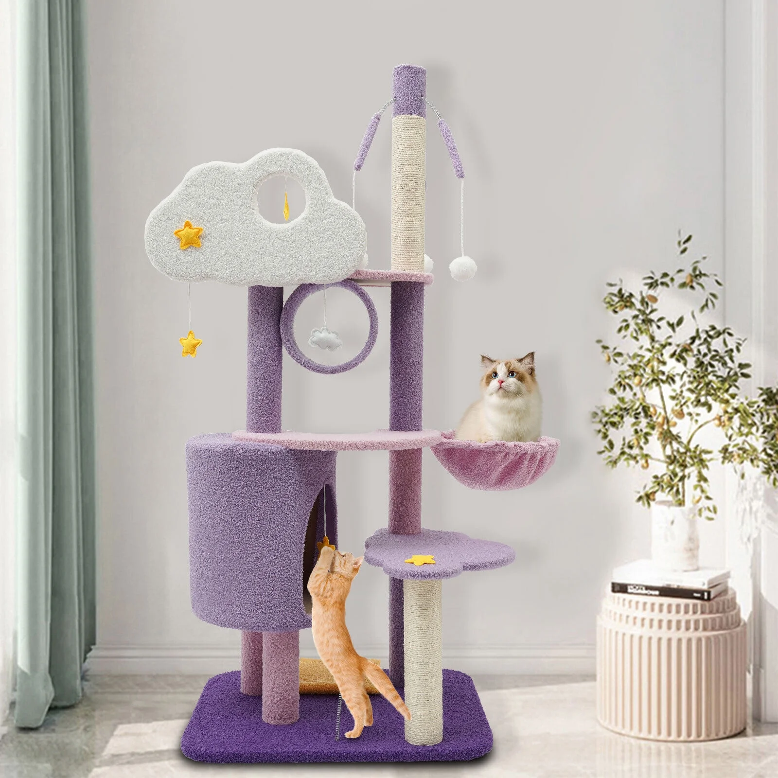 55 inches Multi-Level Large Cat Tree for Cats/Big Cat Tower Cat Condo Multi-Level Cat Tower Cat Climbing Frame