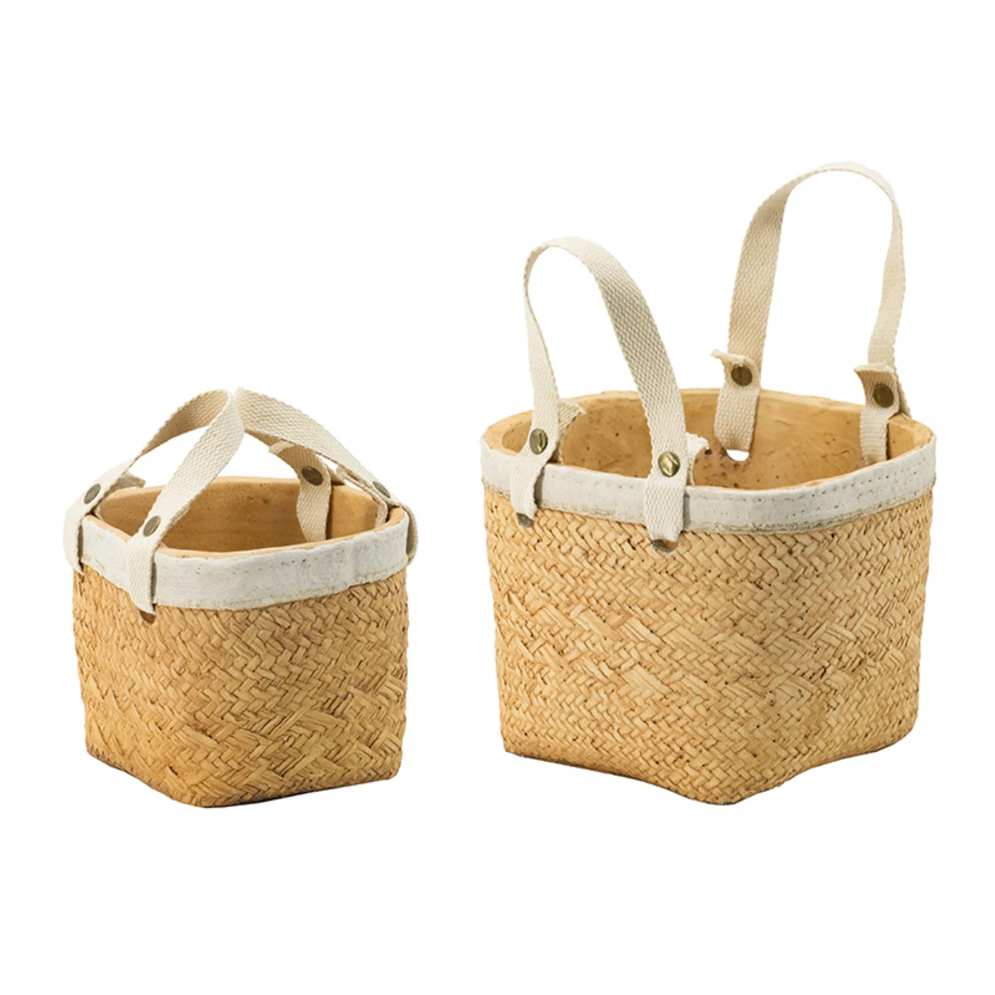 CC Home Furnishings Woven Basket Cement Planters with Cotton Handles - 8.5