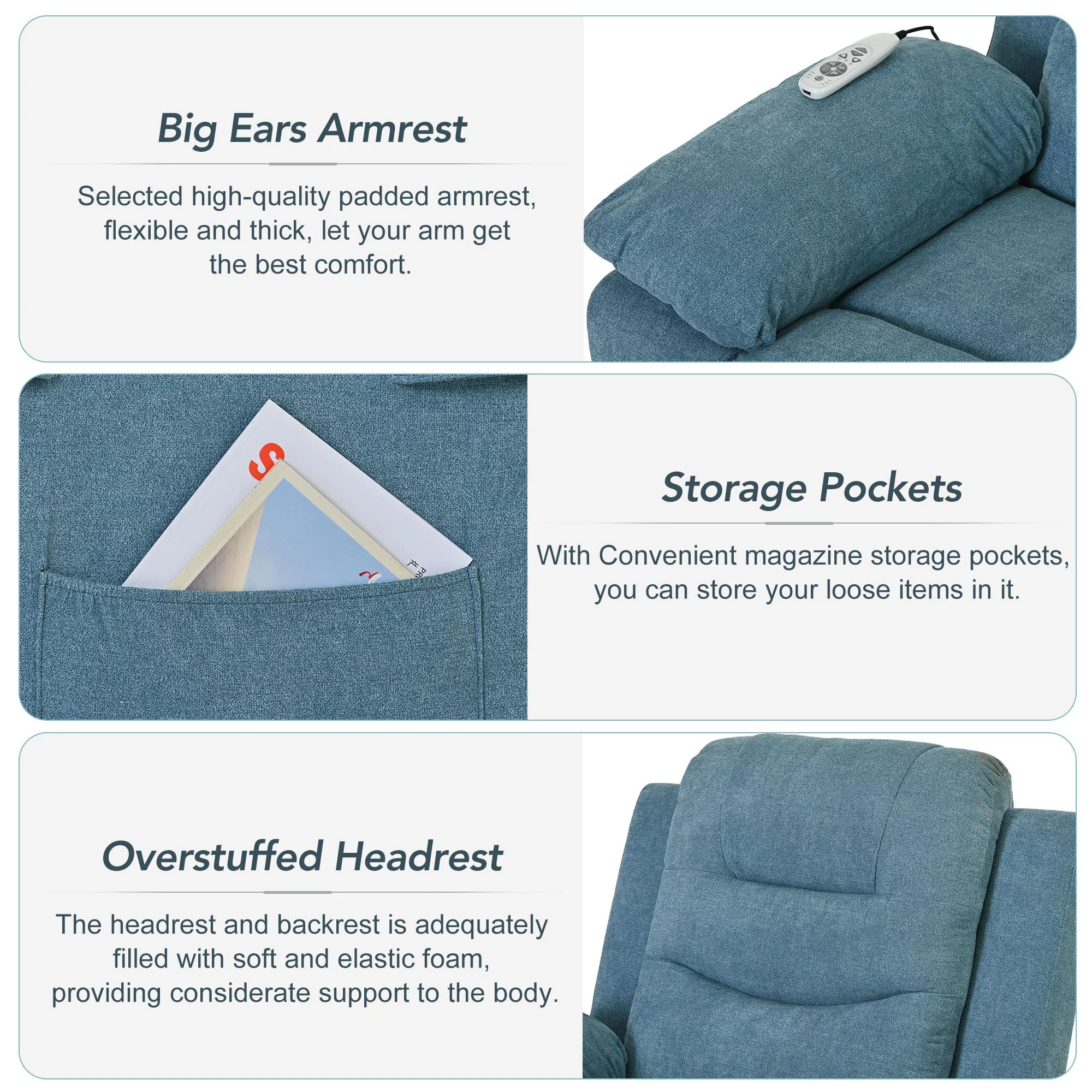 Celestial Power Lift Massage Recline Chair - Blue