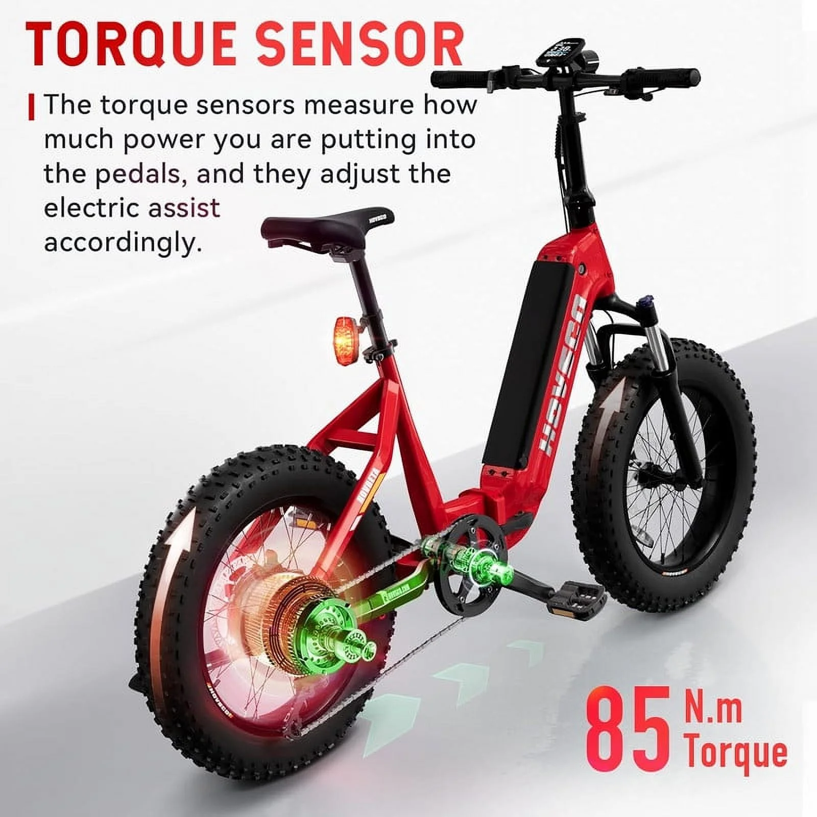 HOVSCO Folding Electric Bike, 750W Step-Thru 20 inch Fat Tire Ebike, 28 MPH, 48V 15Ah Removable Battery, Dual Hydraulic Suspension & Brake, Red