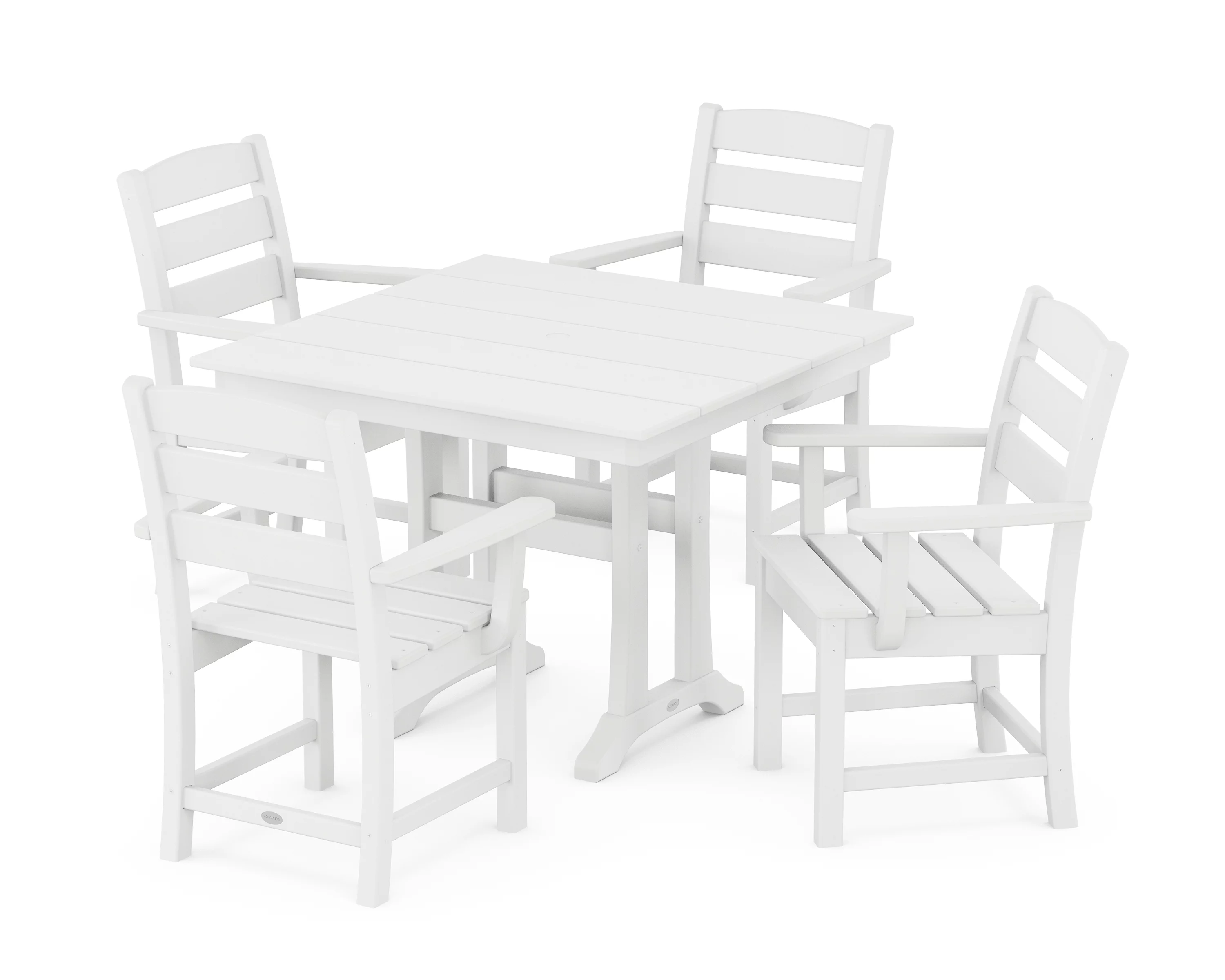 POLYWOOD Lakeside 5-Piece Farmhouse Trestle Arm Chair Dining Set in White