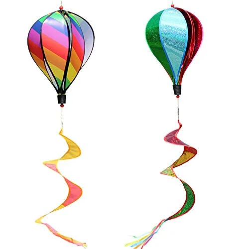 WOVTE 2 Pack Hot Air Balloon Wind Spinner Hanging Spinning Windmill for Outdoor Garden Yard Home Decoration Ornaments Toys(Rainbow)
