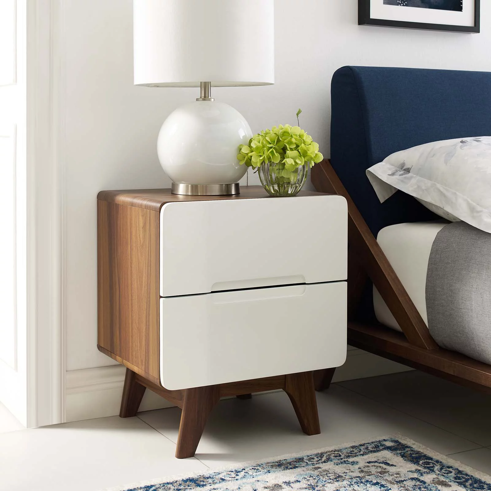 Modway Origin Wood Nightstand or End Table in Walnut White