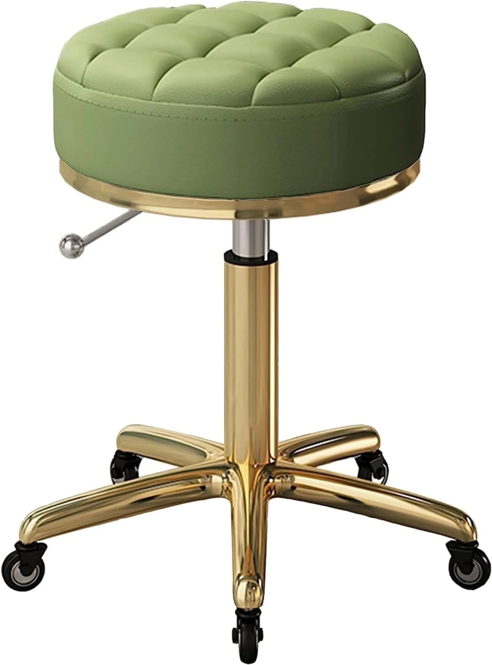 EMOWRASUL Metal 5-Leg Counter Chair Adjustable Height Swivel Bar Stool Modern Gold Titanium for Makeup Salons and Kitchen Counters (Beige)