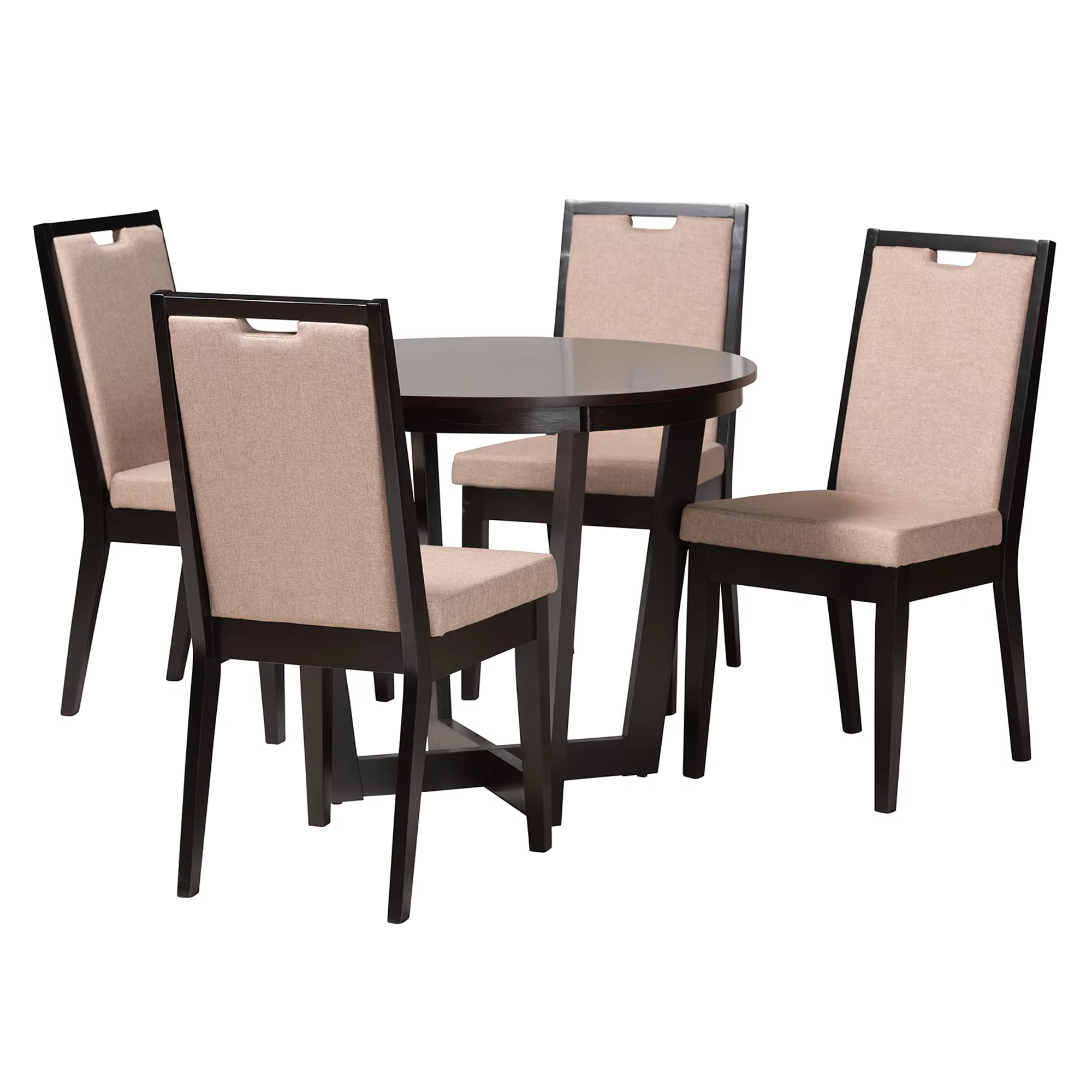 Baxton Studio Ana Modern Beige Fabric and Dark Brown Finished Wood 5-Piece Dining Set