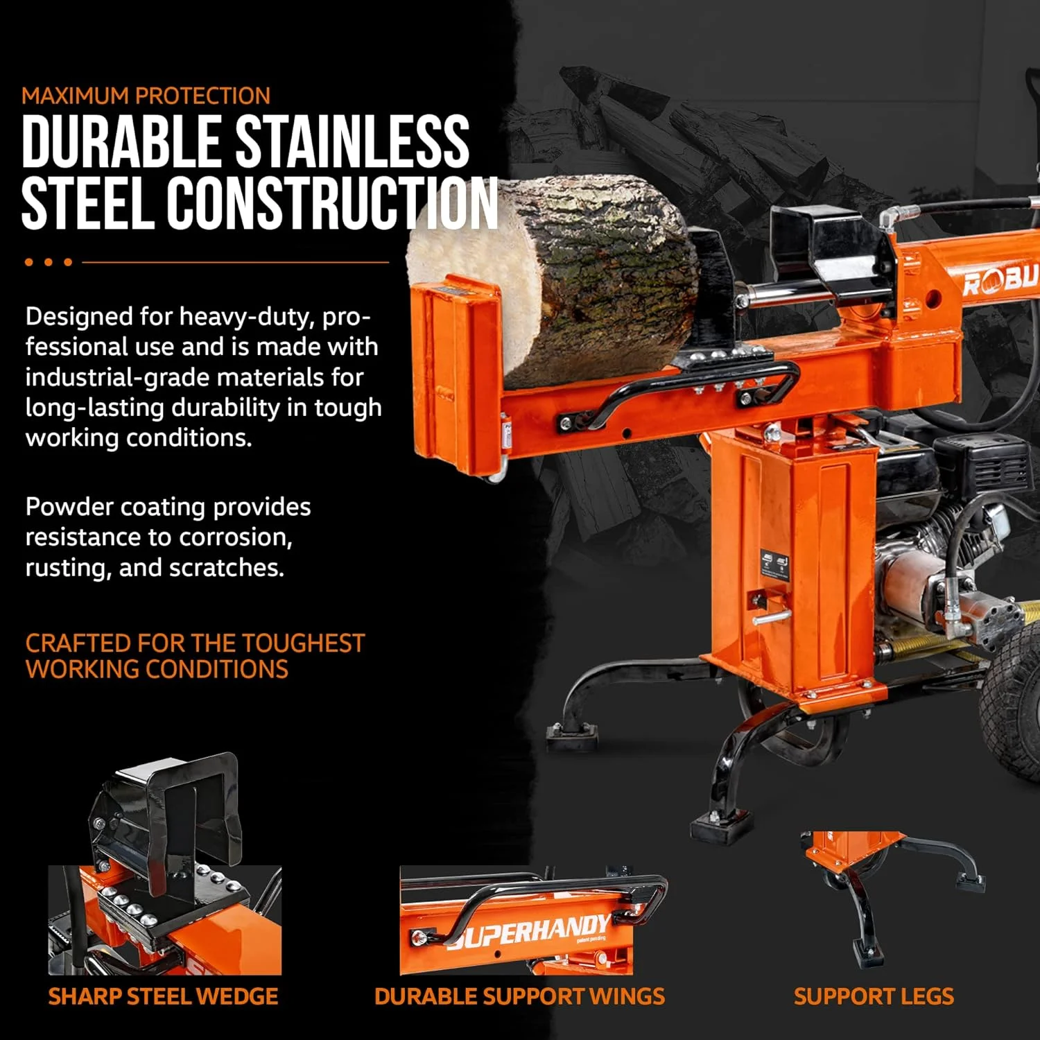 SuperHandy Gas-Powered Log Splitter - 7HP 209CC 25 Ton Hydraulic System 16