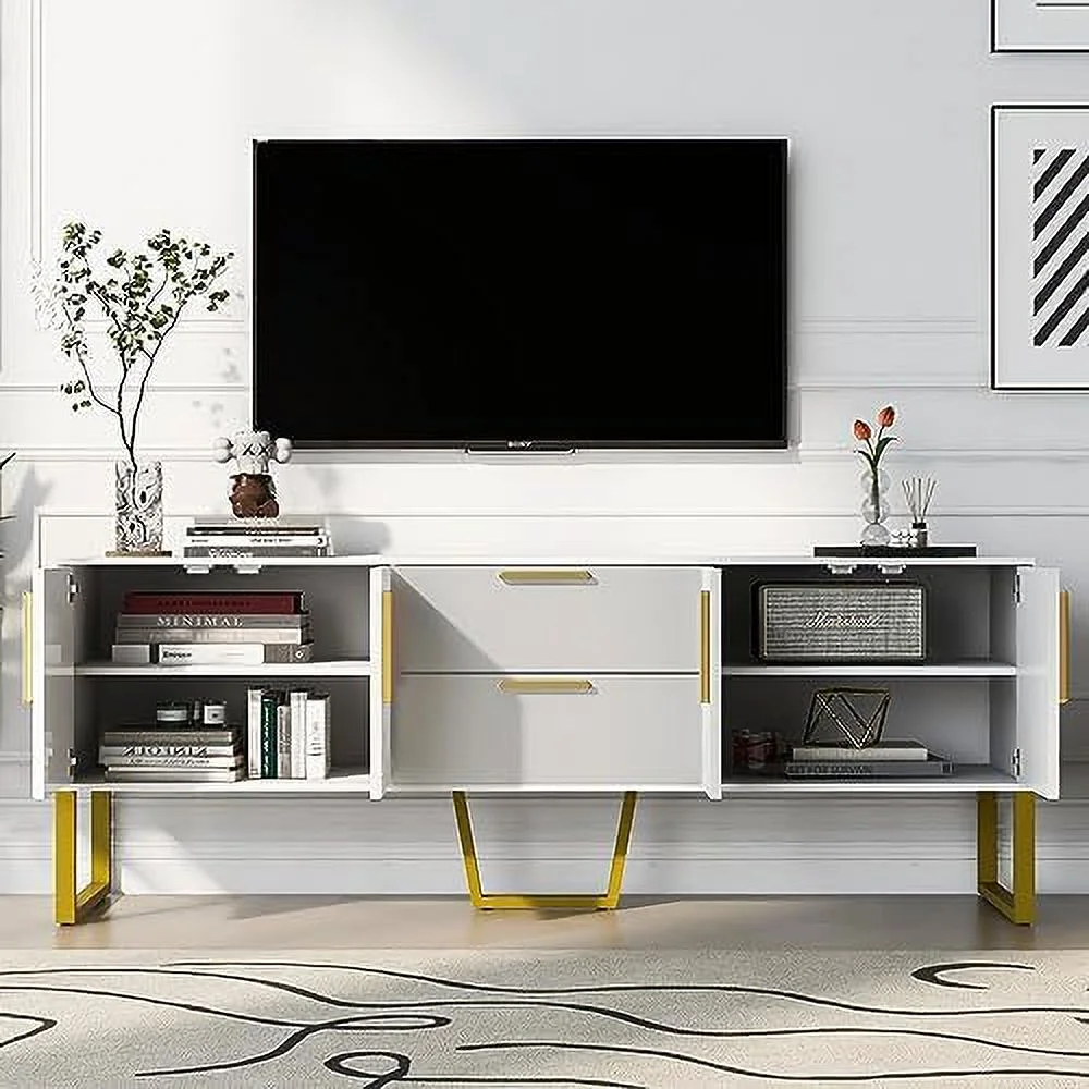 JDZHAPPYLIFE TV Stand Modern Entertainment Center with Drawers and Cabinets Wood TV Console Table with Metal Legs and Handles for Living Room  Bedroom TVS Up to 75" (Black)