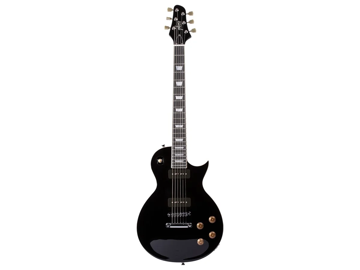 Monoprice 66SB DLX Plus Mahogany Electric Guitar with Gig Bag, Black, 6 Strings, Single‑Cutaway Solid Body - Indio Series
