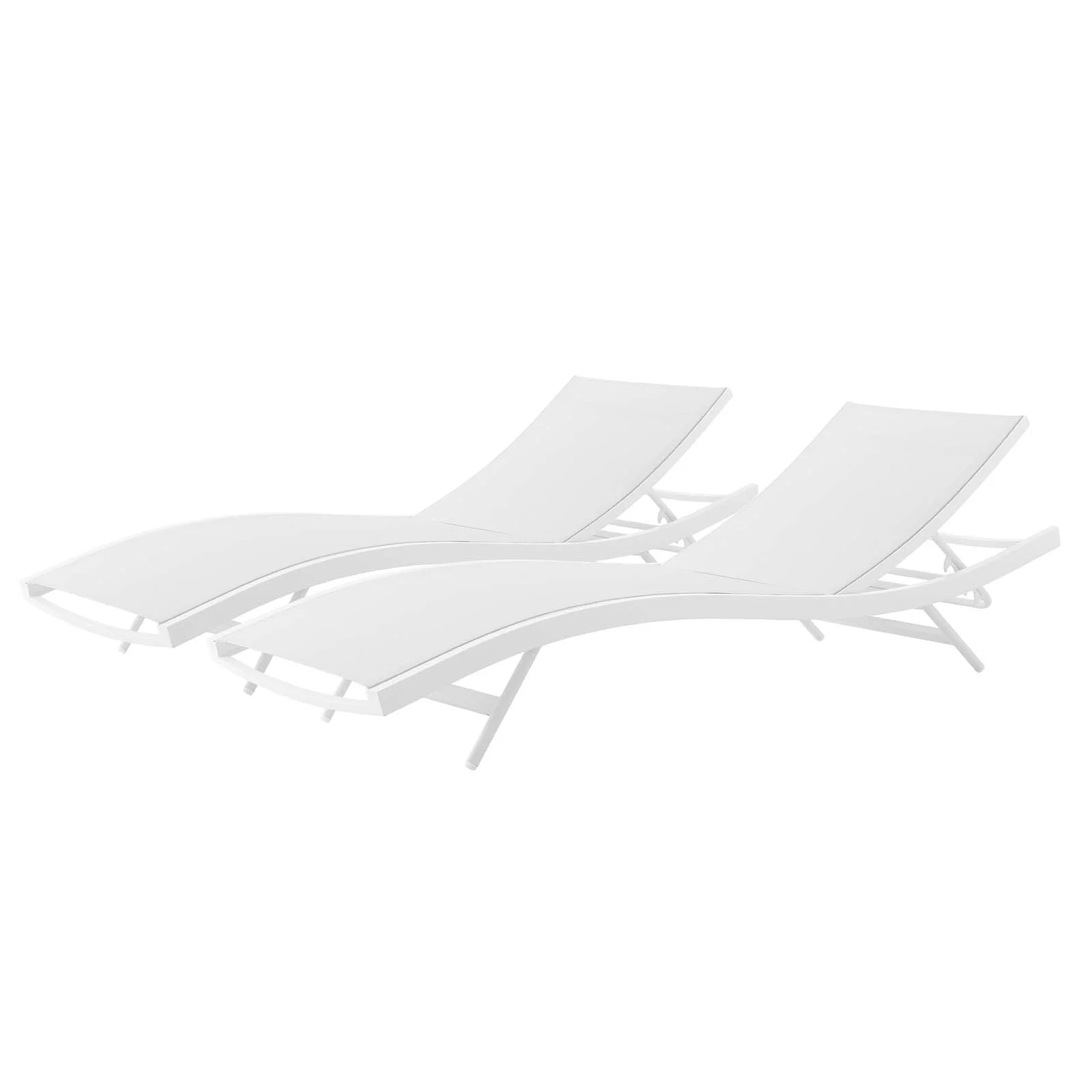 Lounge Chair Chaise, Set of 2, Aluminum, Metal, Steel, White, Modern Contemporary Urban Design, Outdoor Patio Balcony Cafe Bistro Garden Furniture Hotel Hospitality