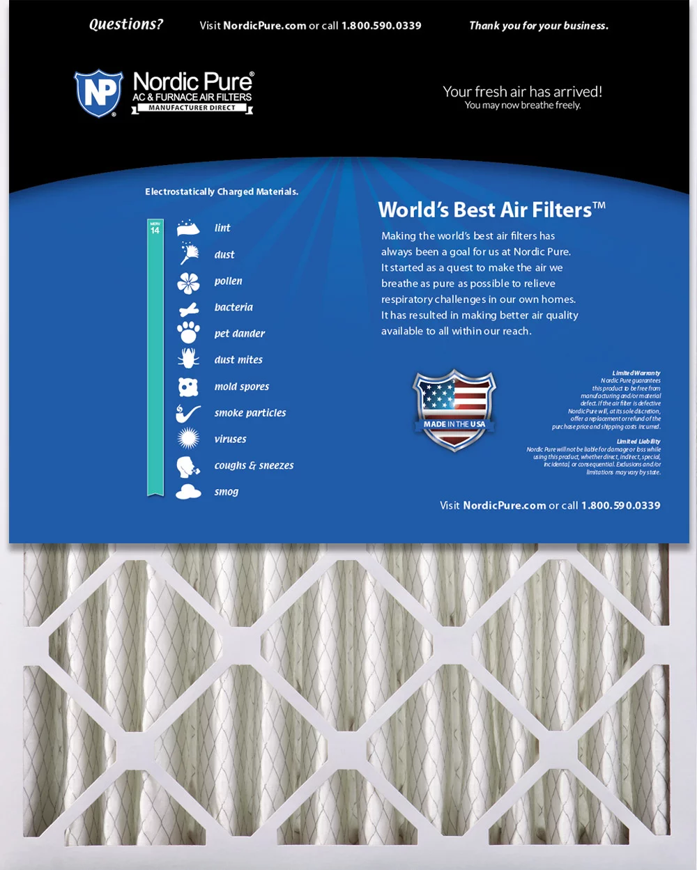 Nordic Pure 12x24x4 (3 5/8) Pleated MERV 14 Air Filter 1 Pack