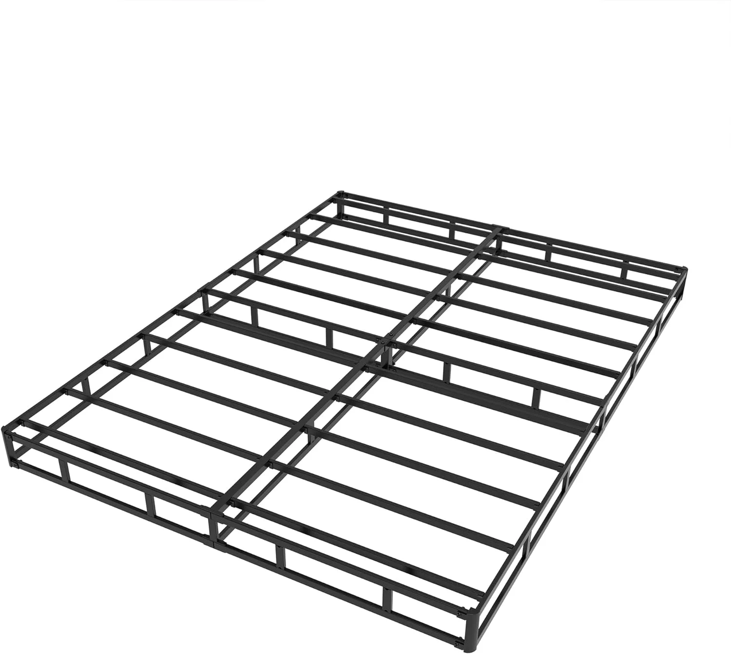 Queen Box Spring 4 Inch Low Profile, Heavy Duty Metal Box Spring Bed Base with Fabric Cover, Mattress Foundation, Easy Assembly, Noise Free, Black