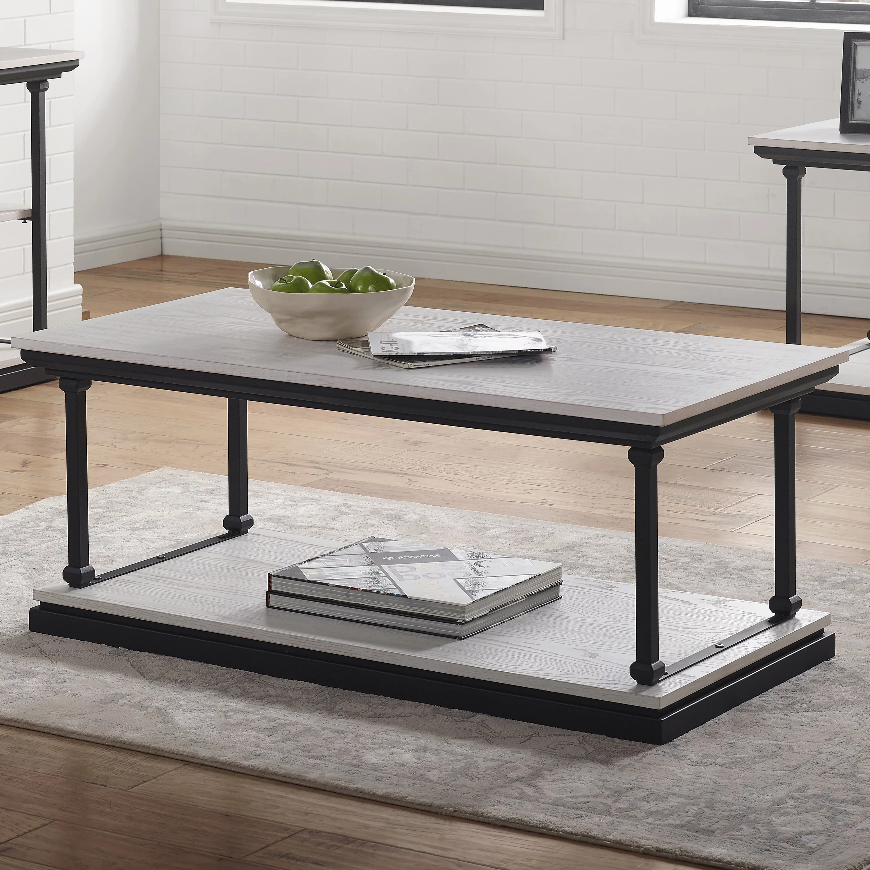 Furniture of America Laem 1-Shelf Coffee Table, Antique White