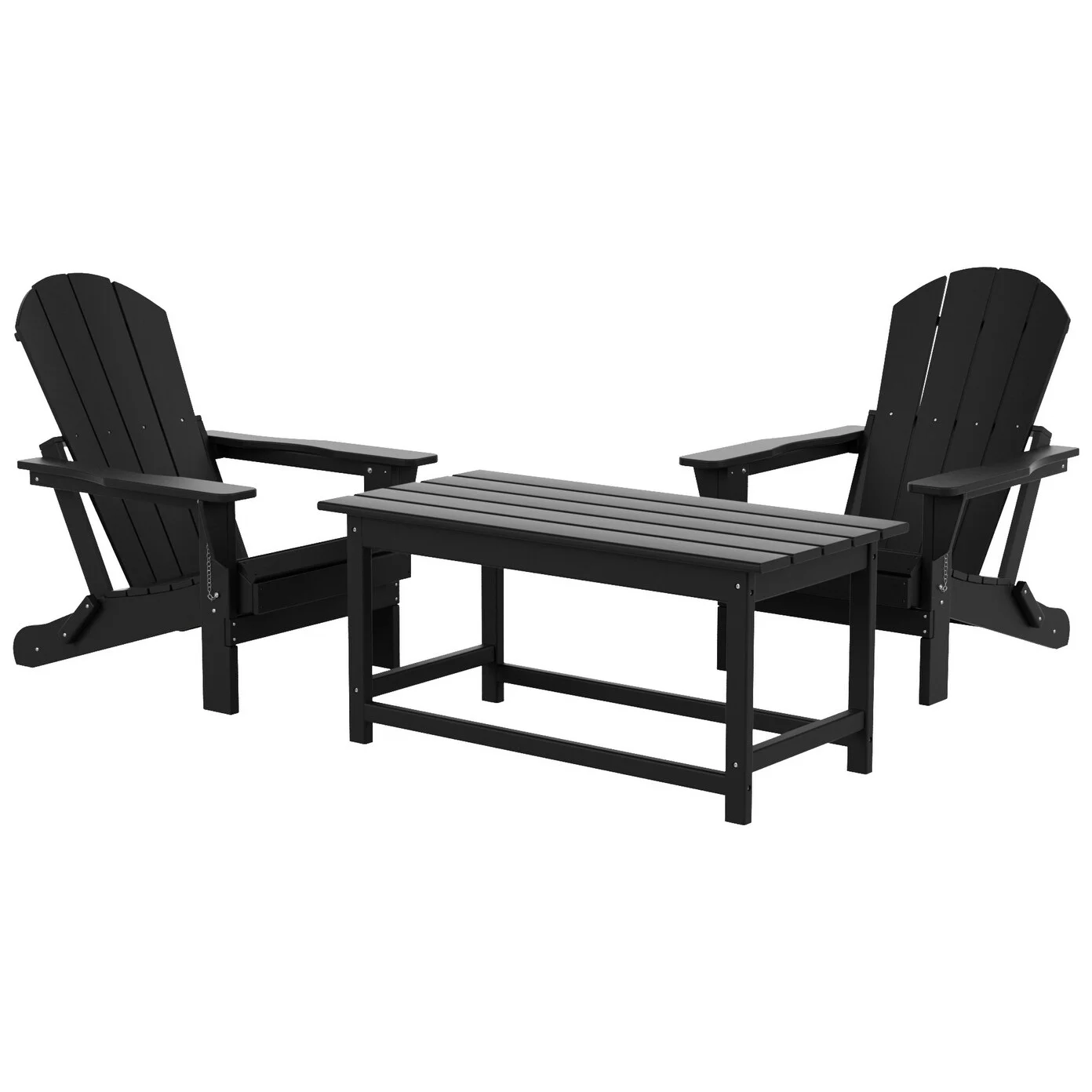 Polytrends  Laguna All Weather Poly Outdoor Patio Adirondack Chairs Set - with Coffee Table (3-Piece) Black
