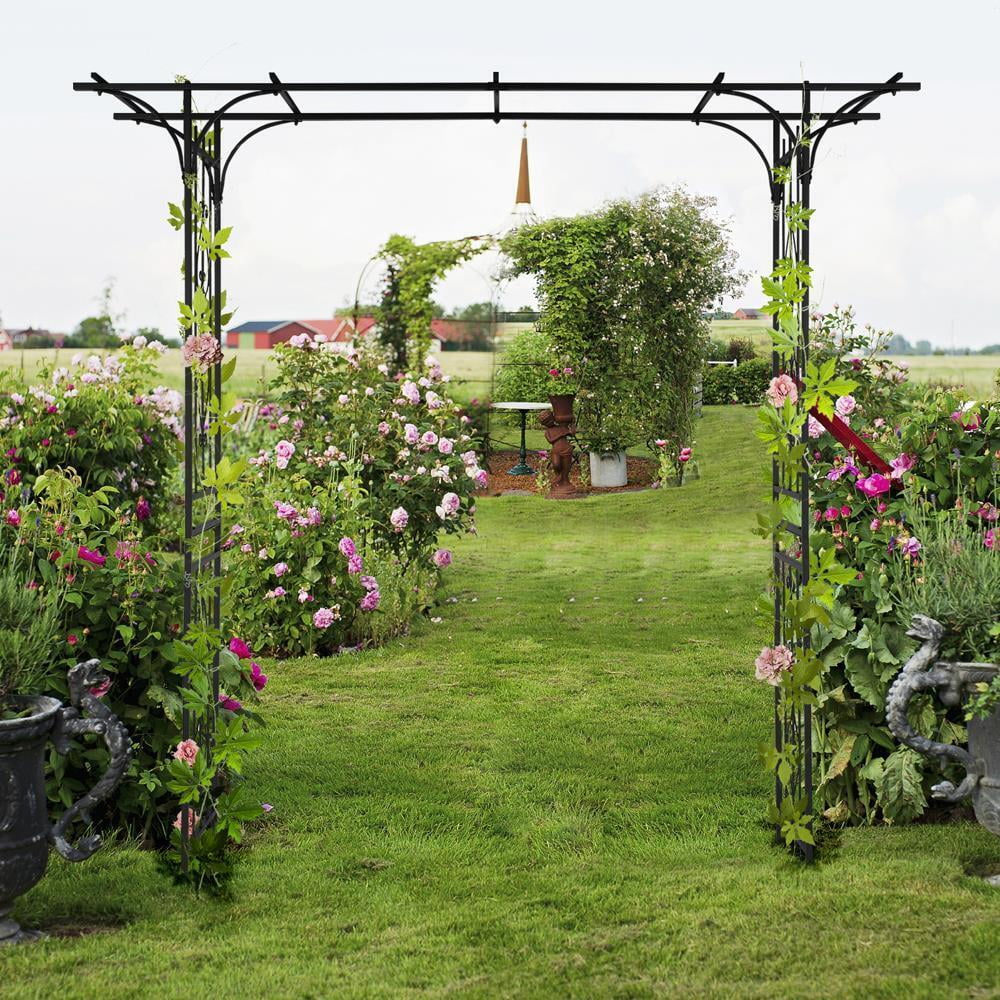 Metal Garden Arch 7 Ft Garden Arbor For Climbing Plant Outdoor Wedding Black