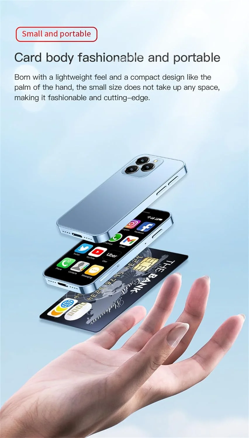 XS16 3.0 inch Mini Smartphone 4G LTE Android 10 Quad Core 2000mAh Type-C Dual SIM Small Mobile Phone (Black, 2GB RAM 16GB ROM)