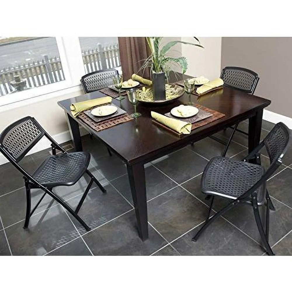 One Folding Chair, 18-8 Steel, Black, 4-Pack