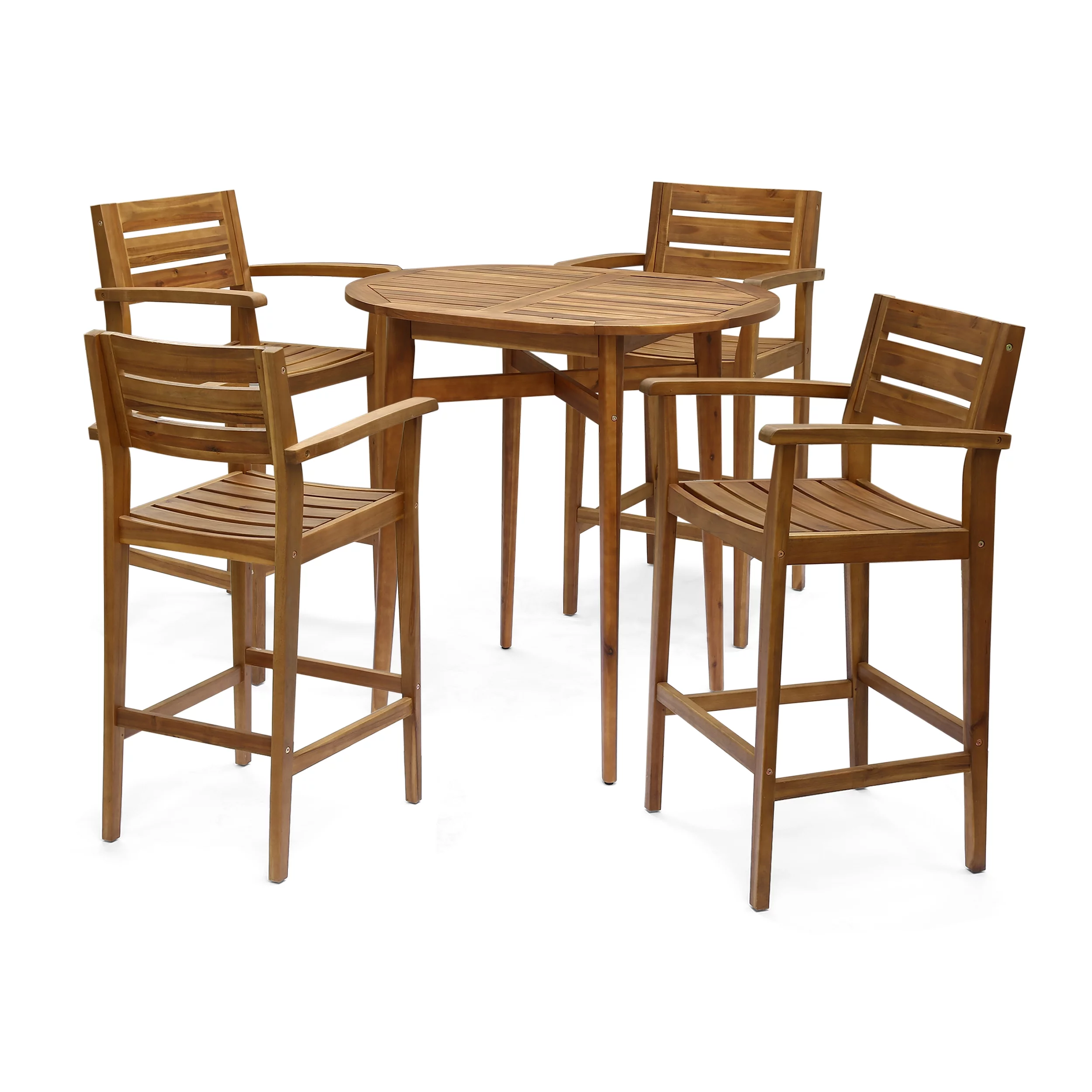 GDF Studio Brigitte Outdoor Acacia Wood 5 Piece Bar Set, Teak